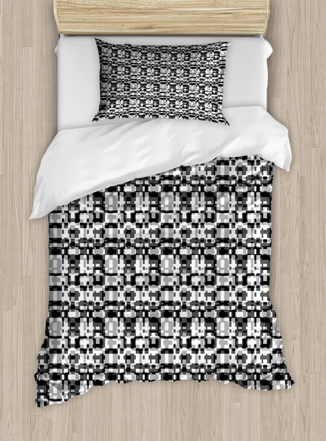 imageAmbesonne Romantic Duvet Cover Set Valentines Day Pattern with Bullseye Circles Love Ornate Heart Shapes Decorative 3 Piece Bedding Set with 2 Pillow Shams Queen Size Seafoam PinkGrey Black