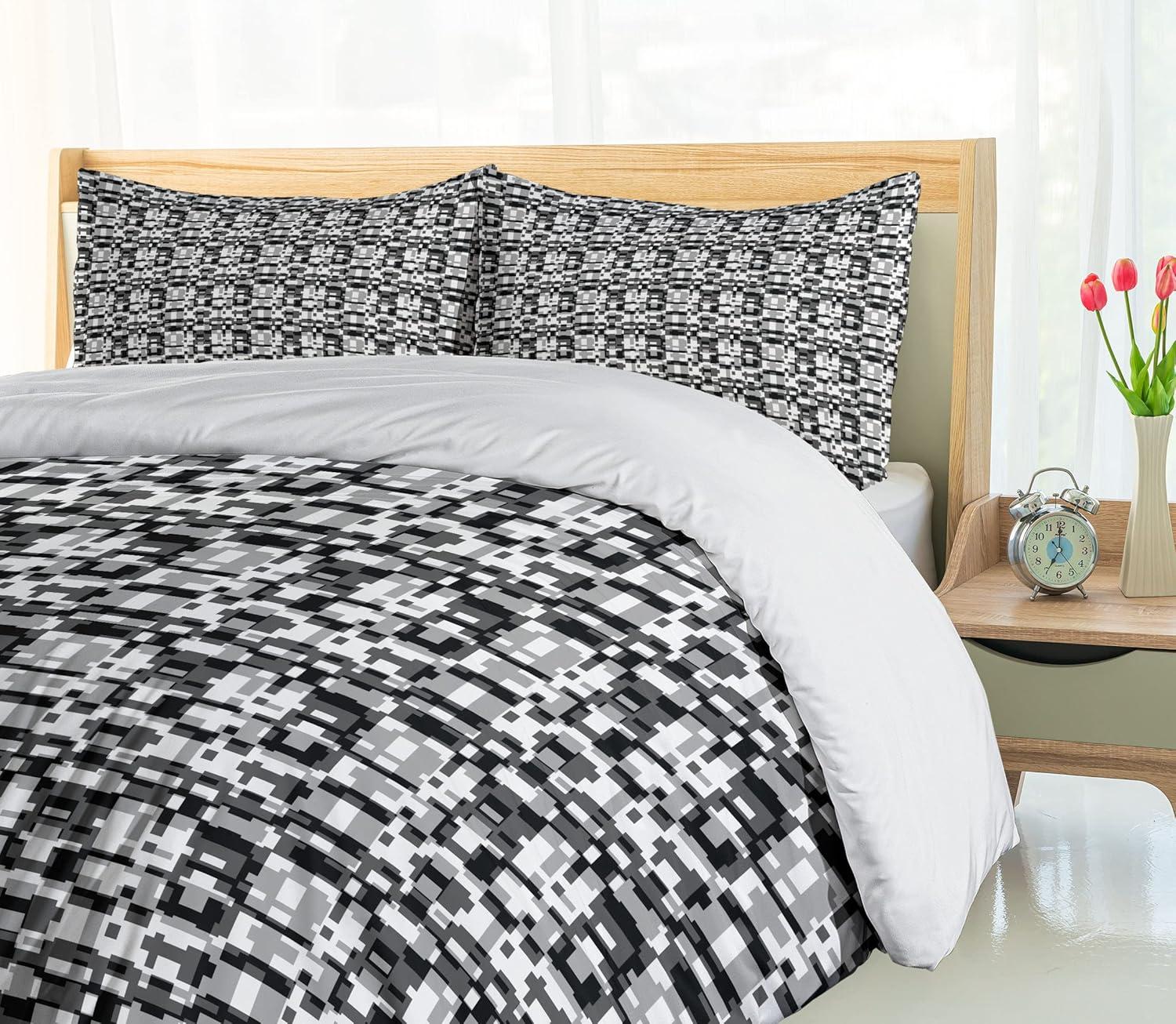 imageAmbesonne Romantic Duvet Cover Set Valentines Day Pattern with Bullseye Circles Love Ornate Heart Shapes Decorative 3 Piece Bedding Set with 2 Pillow Shams Queen Size Seafoam PinkGrey Black