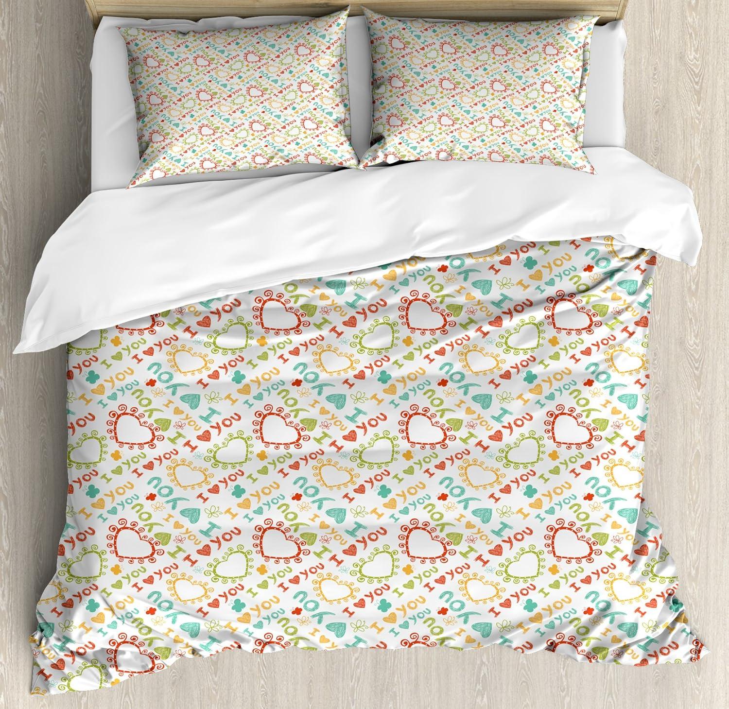 imageAmbesonne Romantic Duvet Cover Set Valentines Day Pattern with Bullseye Circles Love Ornate Heart Shapes Decorative 3 Piece Bedding Set with 2 Pillow Shams Queen Size Seafoam PinkDark Pink Multicolor