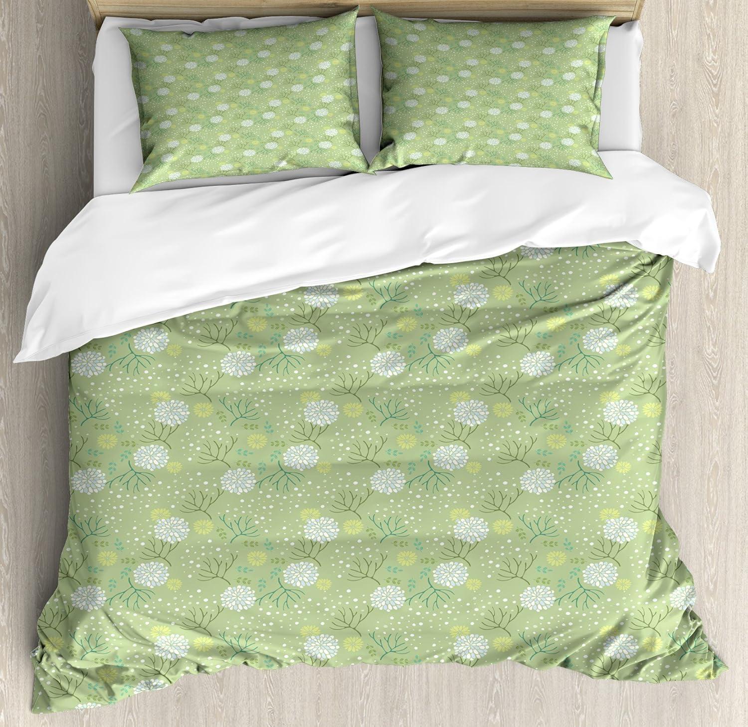 imageAmbesonne Romantic Duvet Cover Set Valentines Day Pattern with Bullseye Circles Love Ornate Heart Shapes Decorative 3 Piece Bedding Set with 2 Pillow Shams Queen Size Seafoam PinkPastel Green