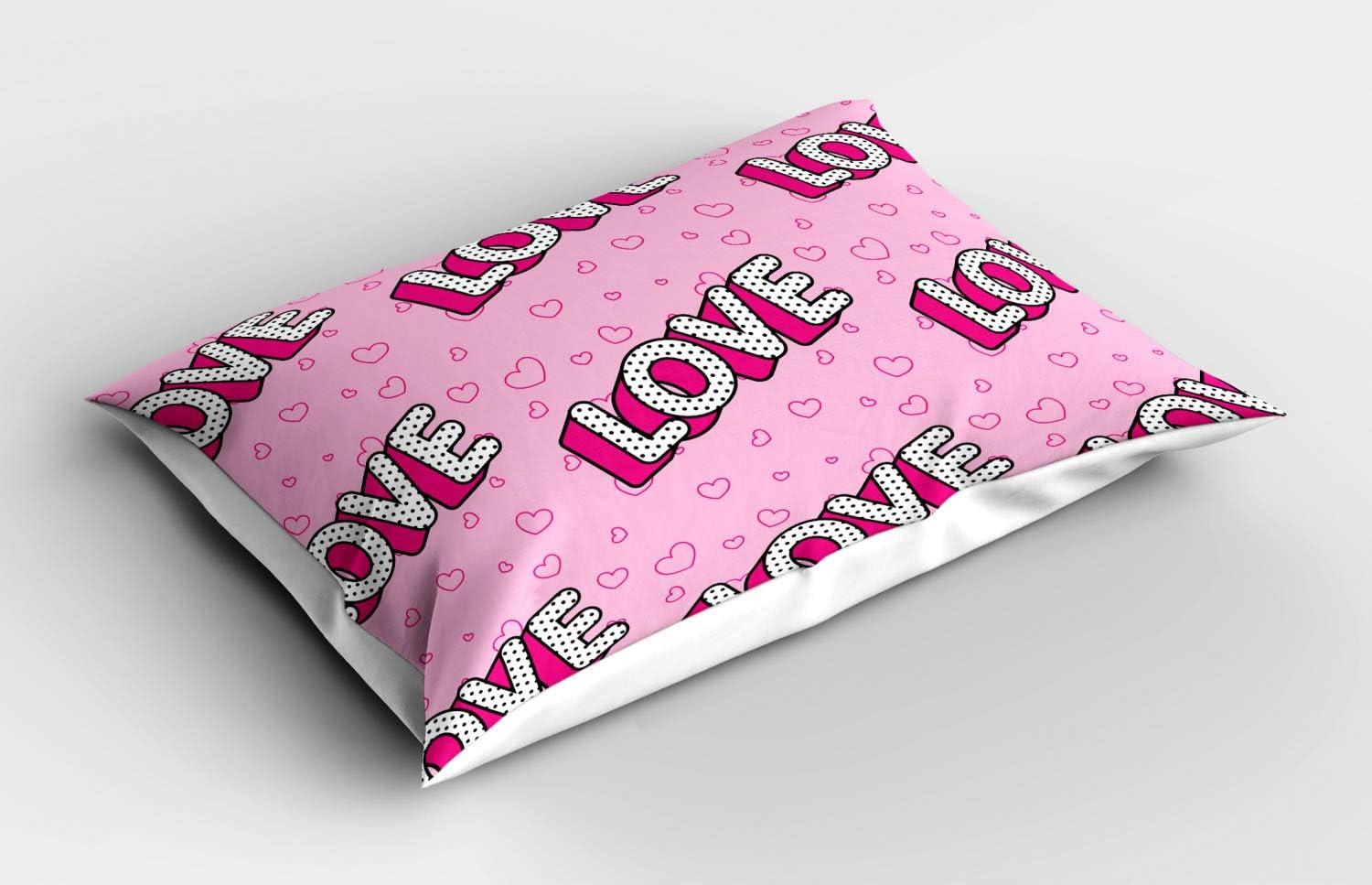 imageAmbesonne Valentines Day Pillow Sham Set of 2 Love Theme Striped Hearts February Fourteen Romantic Art Quality Microfiber Bedding Item for All Seasons 36 x 20 Quartz LilacPale Pink Hot Pink