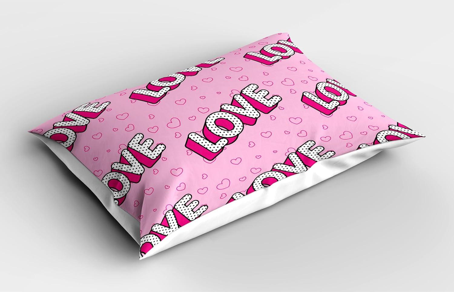imageAmbesonne Valentines Day Pillow Sham Set of 2 Love Theme Striped Hearts February Fourteen Romantic Art Quality Microfiber Bedding Item for All Seasons 36 x 20 Quartz LilacPale Pink Hot Pink