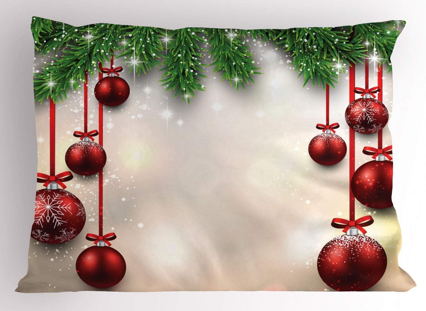 imageAmbesonne Valentines Day Pillow Sham Set of 2 Romantic Tree with Blooming Hearts with Bike and Petals Vintage Art Quality Microfiber Bedding Item for All Seasons 36 x 20 Cream VermilionGreen and Red