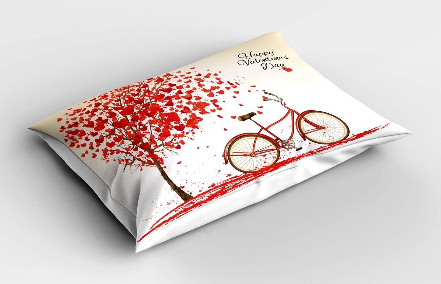 imageAmbesonne Valentines Day Pillow Sham Set of 2 Romantic Tree with Blooming Hearts with Bike and Petals Vintage Art Quality Microfiber Bedding Item for All Seasons 36 x 20 Cream VermilionCream Vermilion