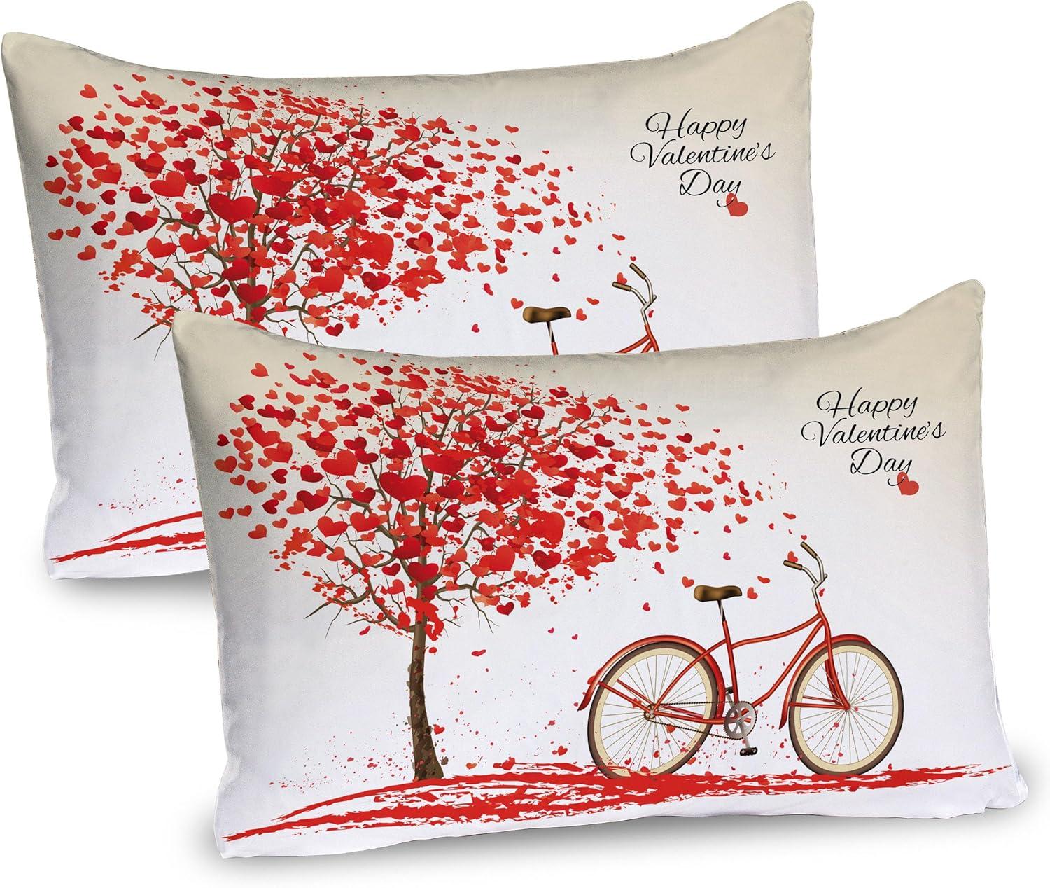 imageAmbesonne Valentines Day Pillow Sham Set of 2 Romantic Tree with Blooming Hearts with Bike and Petals Vintage Art Quality Microfiber Bedding Item for All Seasons 36 x 20 Cream VermilionCream Vermilion