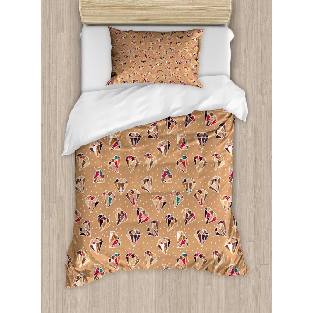 imageAmbesonne Romantic Duvet Cover Set Valentines Day Pattern with Bullseye Circles Love Ornate Heart Shapes Decorative 3 Piece Bedding Set with 2 Pillow Shams Queen Size Seafoam PinkPale Brown Multicolor