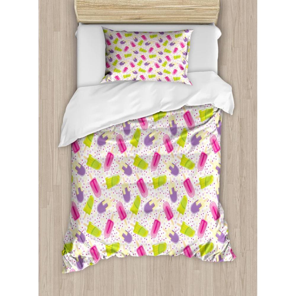 imageAmbesonne Romantic Duvet Cover Set Valentines Day Pattern with Bullseye Circles Love Ornate Heart Shapes Decorative 3 Piece Bedding Set with 2 Pillow Shams Queen Size Seafoam PinkGreen Pink
