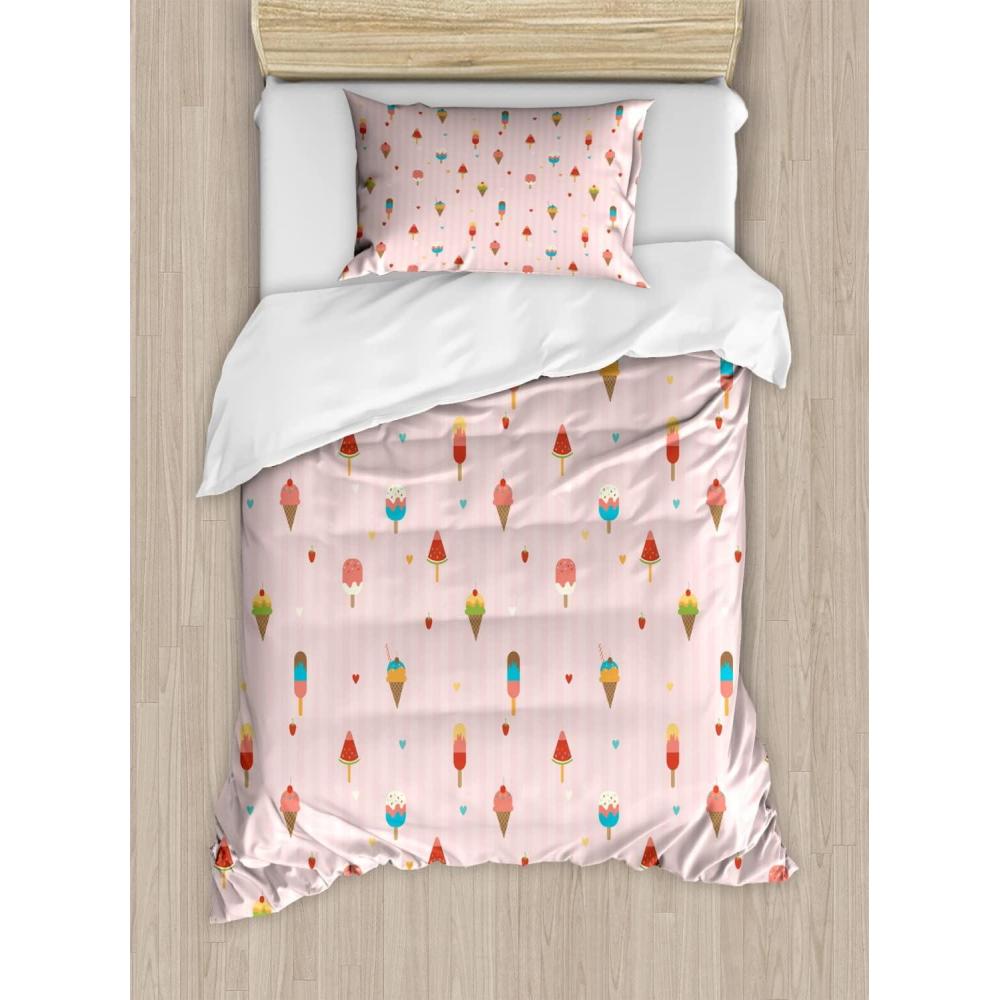 imageAmbesonne Romantic Duvet Cover Set Valentines Day Pattern with Bullseye Circles Love Ornate Heart Shapes Decorative 3 Piece Bedding Set with 2 Pillow Shams Queen Size Seafoam PinkPale Pink Multicolor