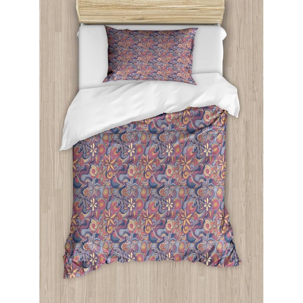 imageAmbesonne Romantic Duvet Cover Set Valentines Day Pattern with Bullseye Circles Love Ornate Heart Shapes Decorative 3 Piece Bedding Set with 2 Pillow Shams Queen Size Seafoam PinkCeil Blue Multicolor
