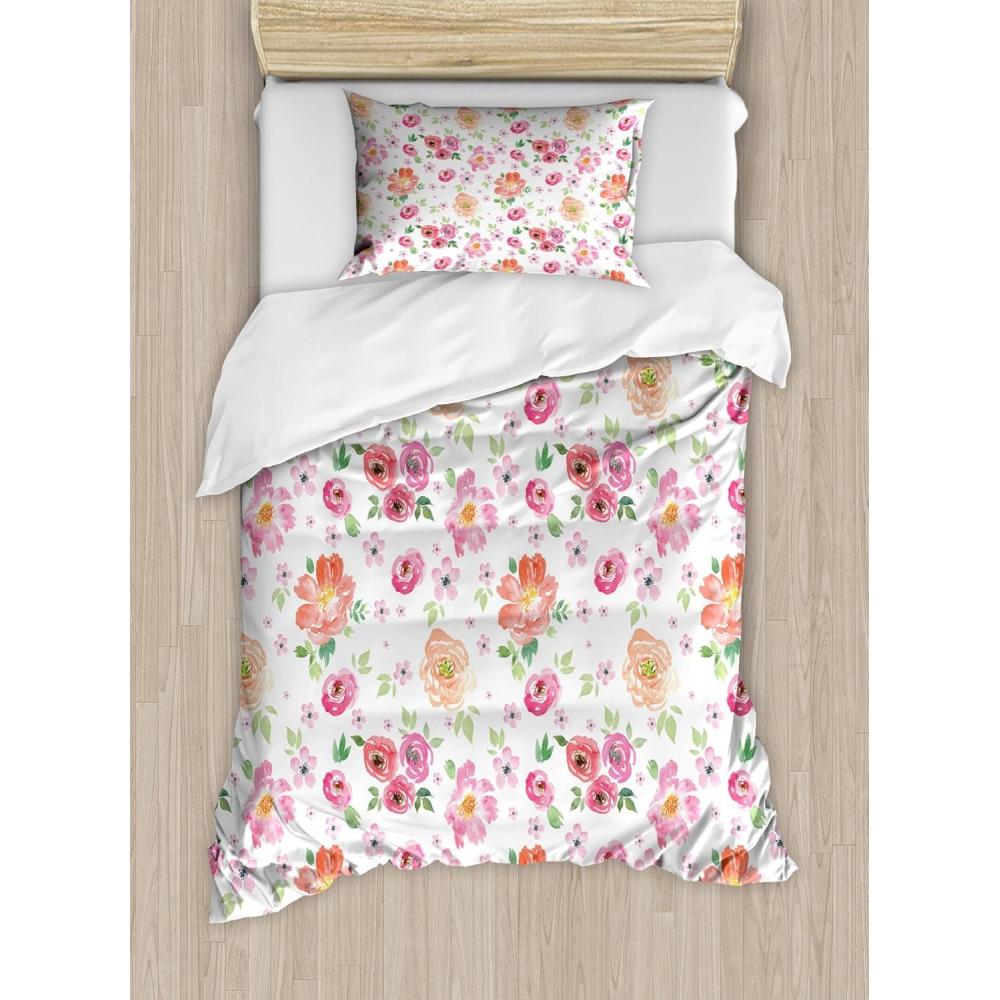 imageAmbesonne Romantic Duvet Cover Set Valentines Day Pattern with Bullseye Circles Love Ornate Heart Shapes Decorative 3 Piece Bedding Set with 2 Pillow Shams Queen Size Seafoam PinkPink and Orange
