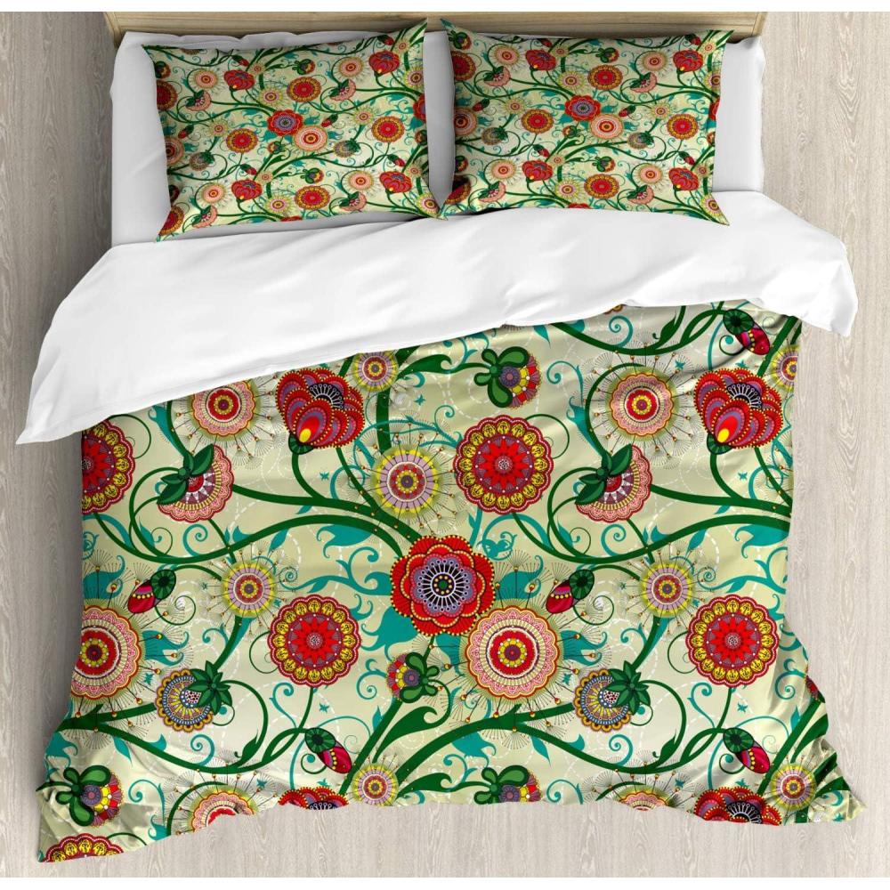 imageAmbesonne Romantic Duvet Cover Sets Valentines Day Love Themed Paris Coffee Wine Parfumes Bikes with Heart Backdrop Bedding Set with 2 Duvet Covers amp 4 Pillowcases 2 Pack Queen Size MulticolorPastel Green