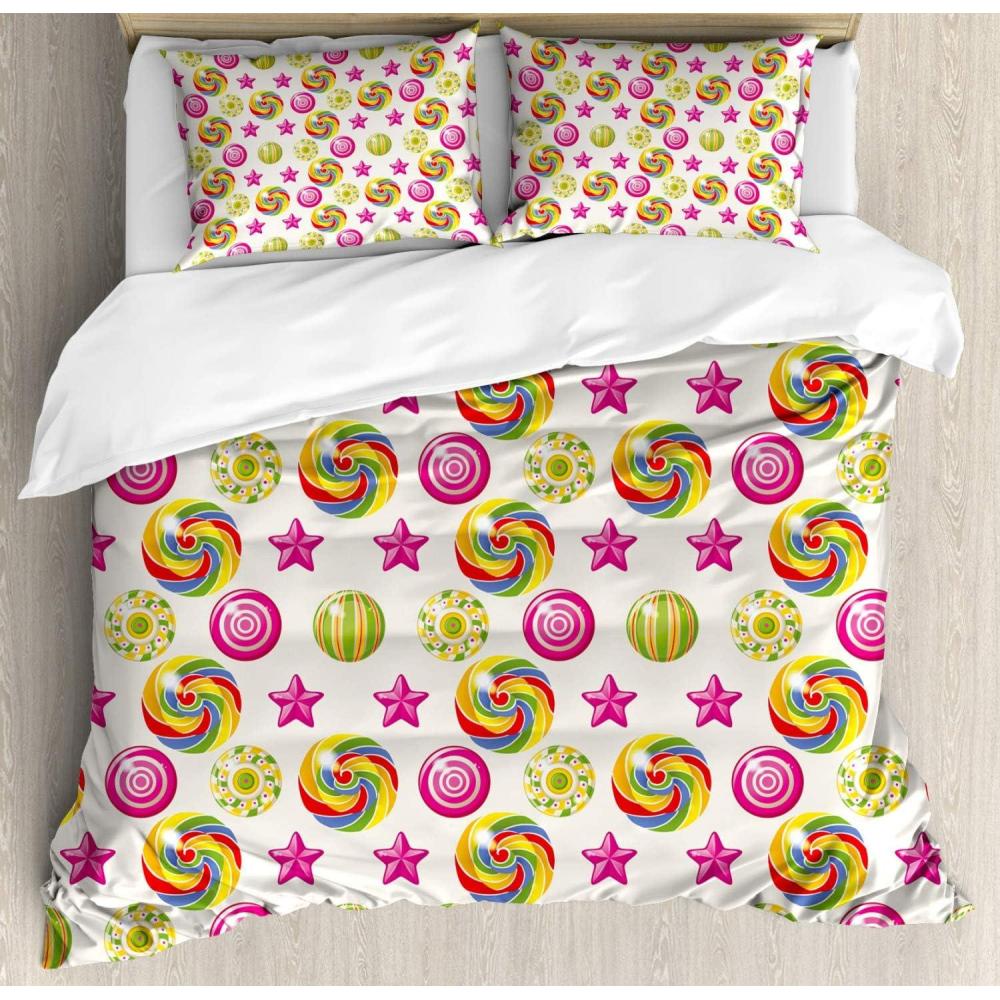 imageAmbesonne Romantic Duvet Cover Sets Valentines Day Love Themed Paris Coffee Wine Parfumes Bikes with Heart Backdrop Bedding Set with 2 Duvet Covers amp 4 Pillowcases 2 Pack Queen Size MulticolorHot Pink Multicolor