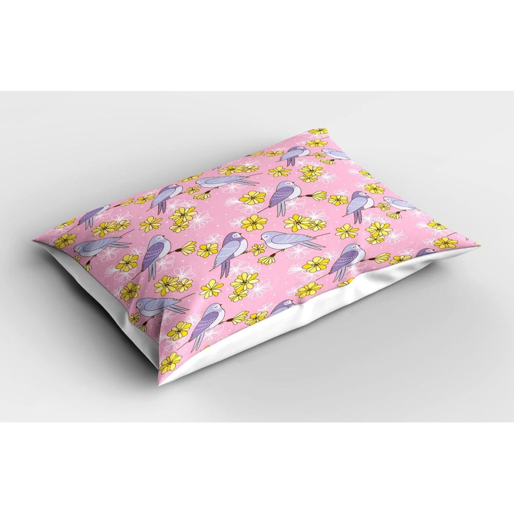 imageAmbesonne Valentines Day Pillow Sham Set of 2 Love Theme Striped Hearts February Fourteen Romantic Art Quality Microfiber Bedding Item for All Seasons 36 x 20 Quartz LilacPale Pink Mustard Lilac