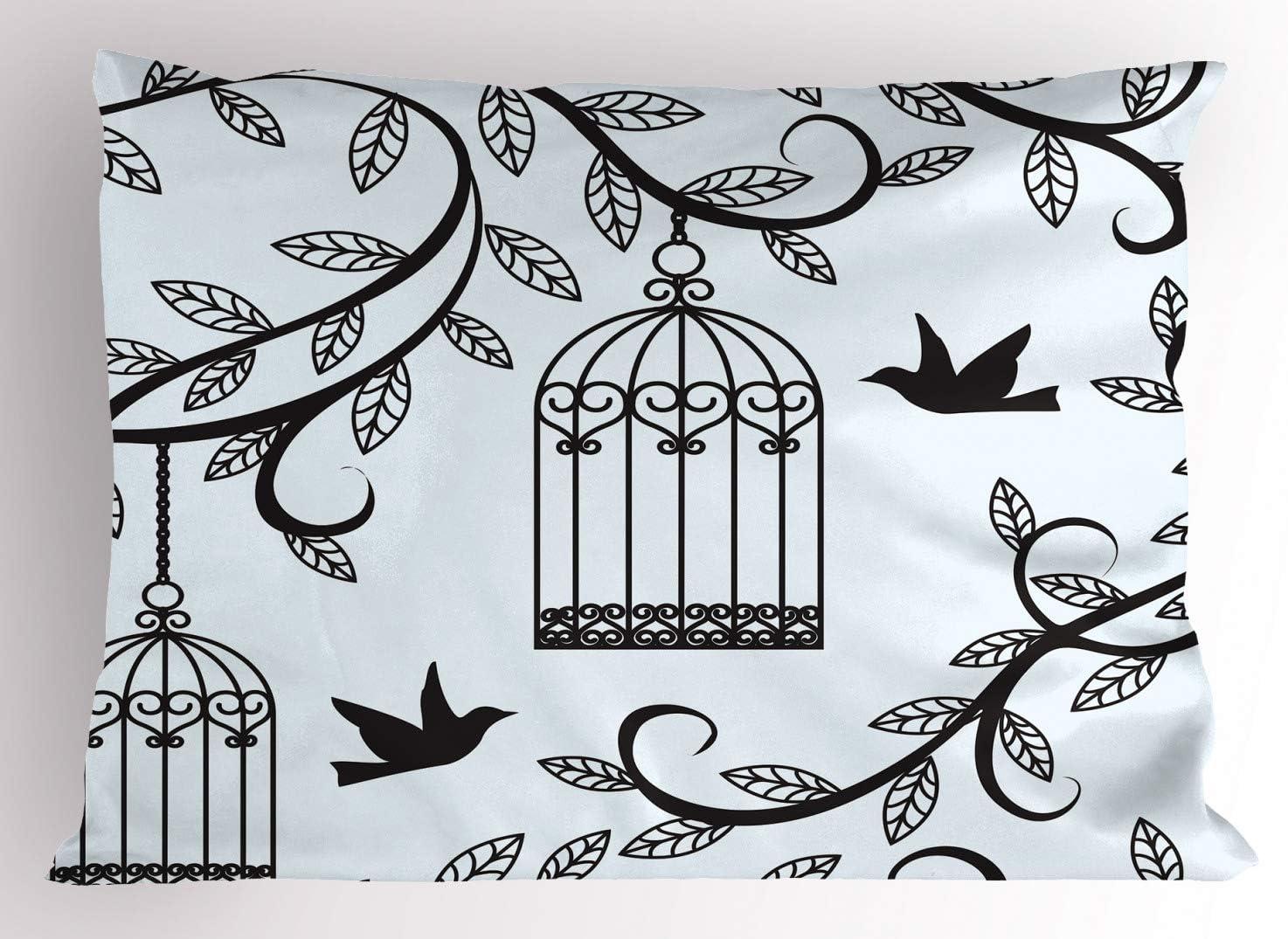 imageAmbesonne Birds Pillow Sham Set of 2 2 Birds on a Branch Singing Love Songs Friend Valentine Couple Hope Living Quality Microfiber Bedding Item for All Seasons 30 x 20 Cream Black WhiteBlue Black