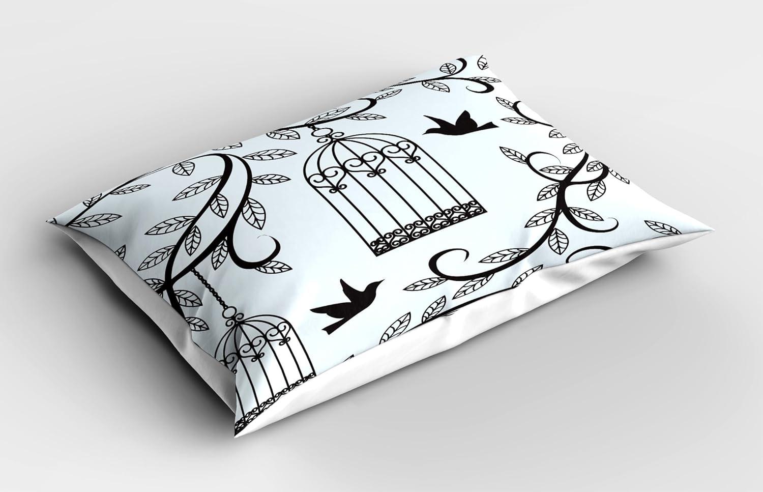 imageAmbesonne Birds Pillow Sham Set of 2 2 Birds on a Branch Singing Love Songs Friend Valentine Couple Hope Living Quality Microfiber Bedding Item for All Seasons 30 x 20 Cream Black WhiteBlue Black