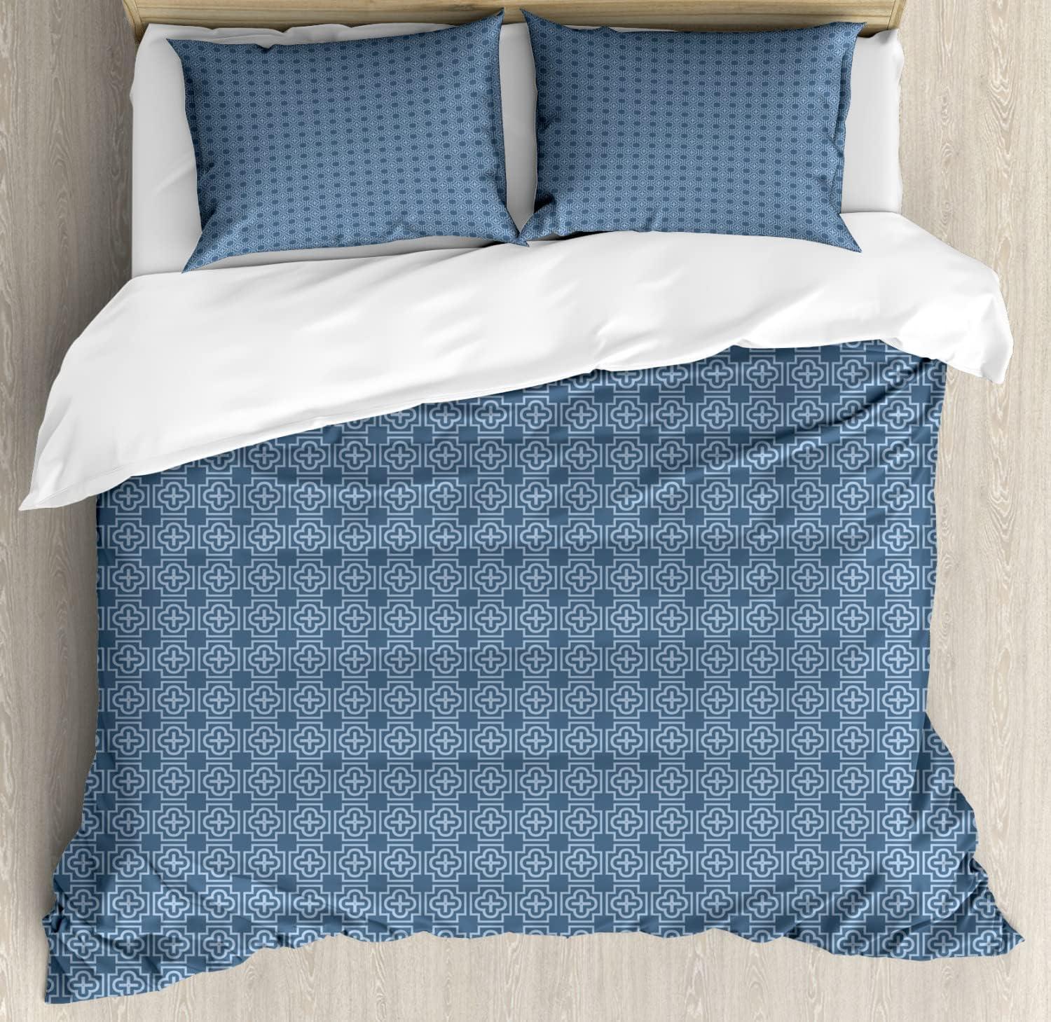 imageAmbesonne Damask Grey Duvet Cover Set Simple Pattern with Curls and Dots in Neutral Design Print Decorative 3 Piece Bedding Set with 2 Pillow Shams Queen Size Pale Grey and WhiteBlue Grey