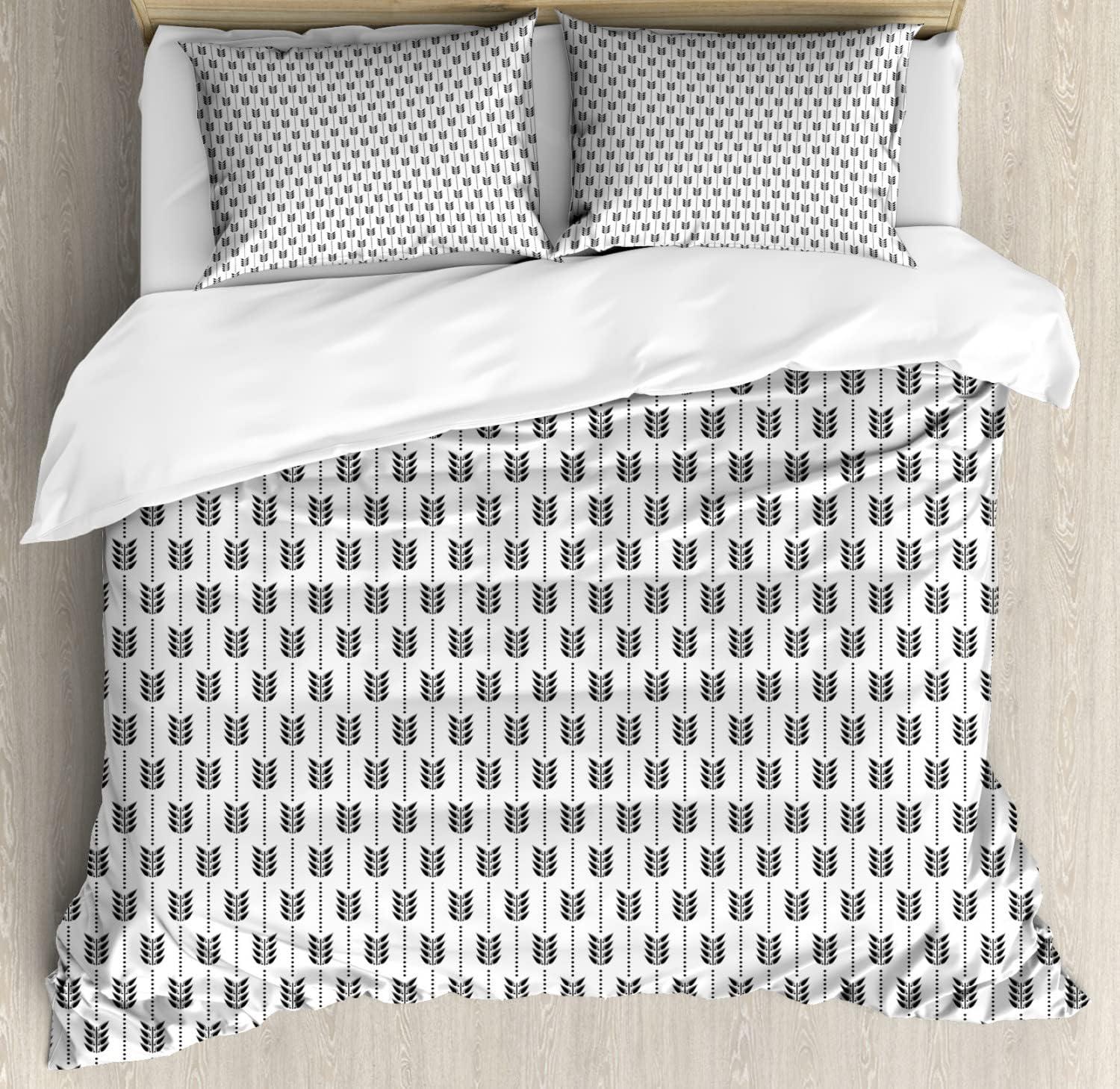 imageAmbesonne Damask Grey Duvet Cover Set Simple Pattern with Curls and Dots in Neutral Design Print Decorative 3 Piece Bedding Set with 2 Pillow Shams Queen Size Pale Grey and WhiteDark Grey White