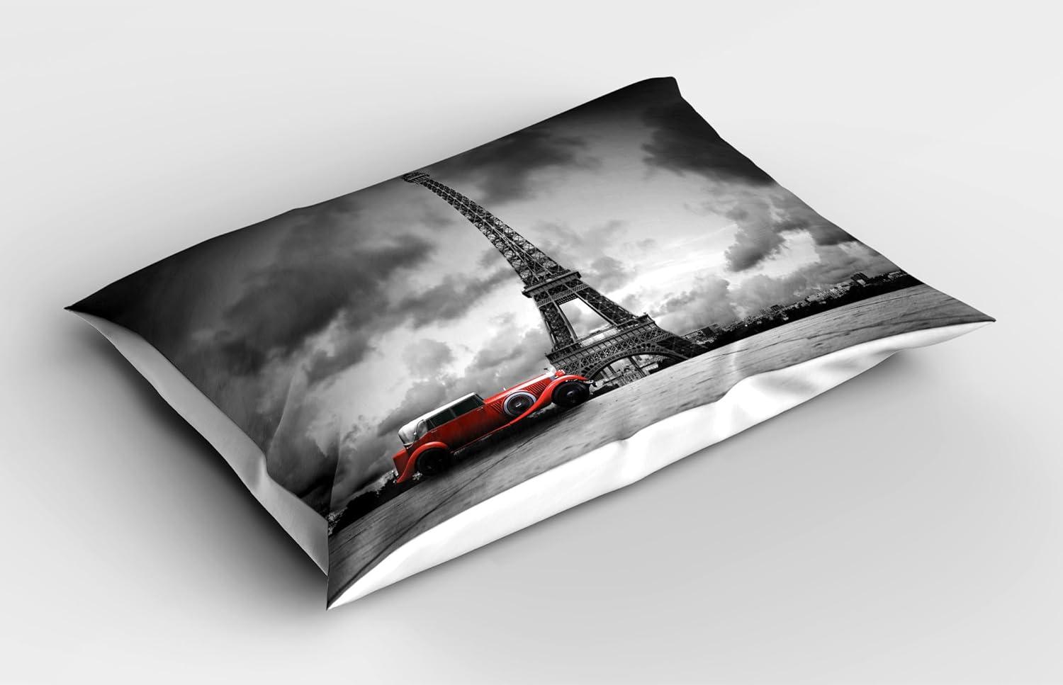 imageAmbesonne Eiffel Tower Pillow Sham Set of 2 Autumn Romantic Paris Historical Valentines Day Umbrellas Doodle Quality Microfiber Bedding Item for All Seasons 26 x 20 Lilac Red Pale BlueGrey Black Red