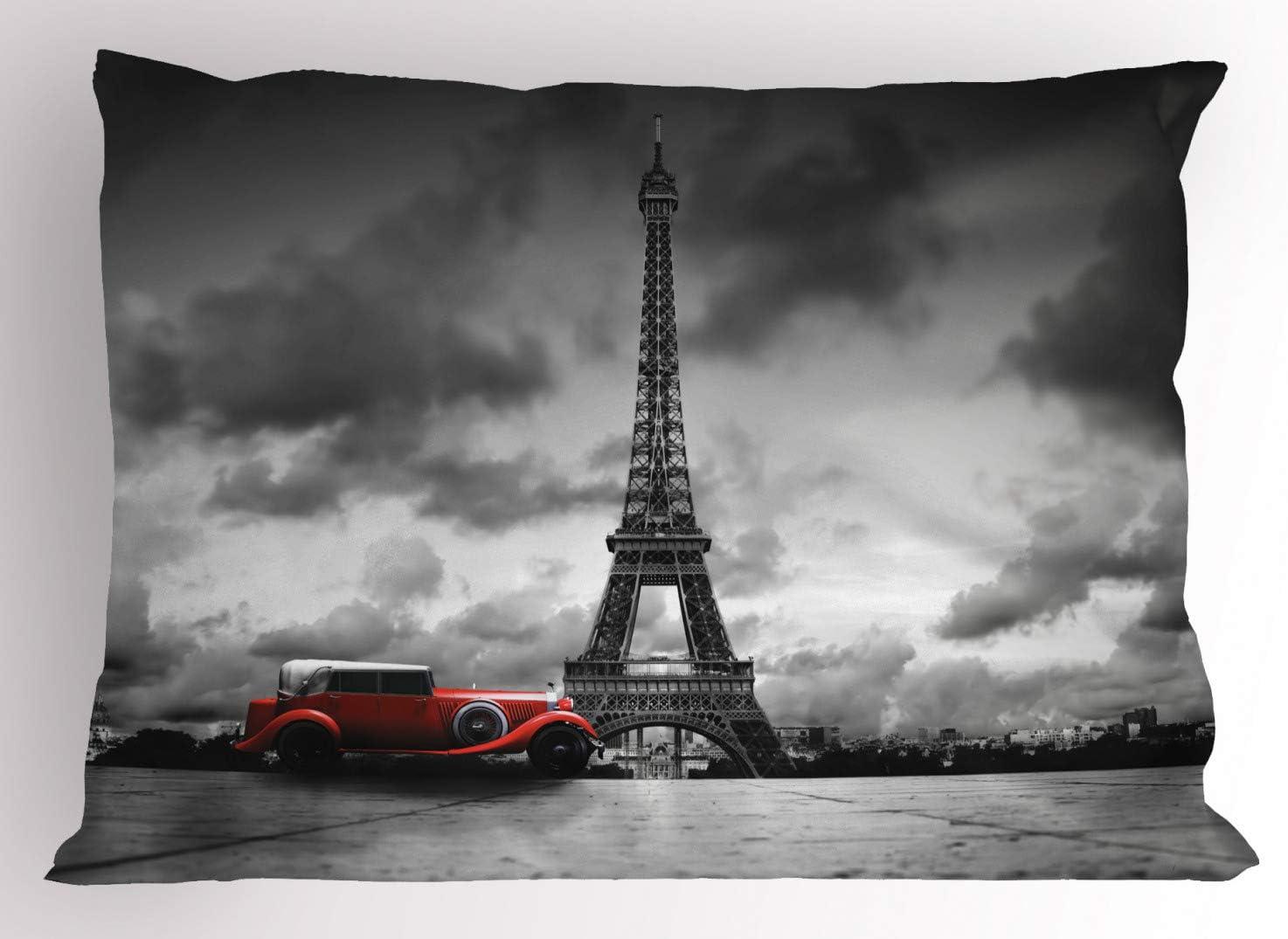 imageAmbesonne Eiffel Tower Pillow Sham Set of 2 Autumn Romantic Paris Historical Valentines Day Umbrellas Doodle Quality Microfiber Bedding Item for All Seasons 26 x 20 Lilac Red Pale BlueGrey Black Red