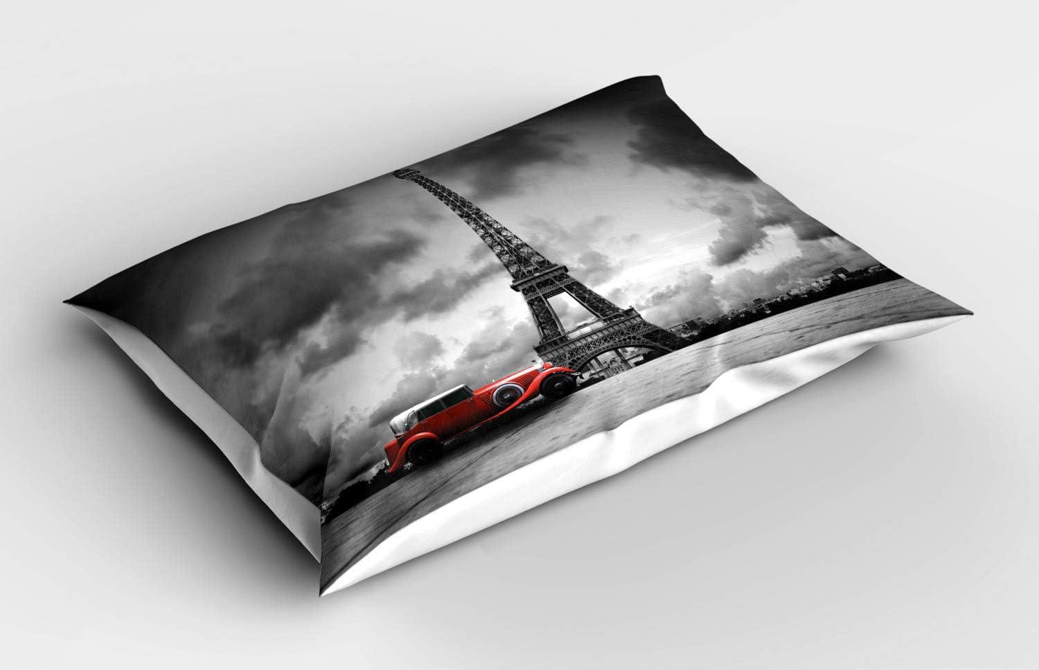 imageAmbesonne Eiffel Tower Pillow Sham Set of 2 Autumn Romantic Paris Historical Valentines Day Umbrellas Doodle Quality Microfiber Bedding Item for All Seasons 26 x 20 Lilac Red Pale BlueGrey Black Red
