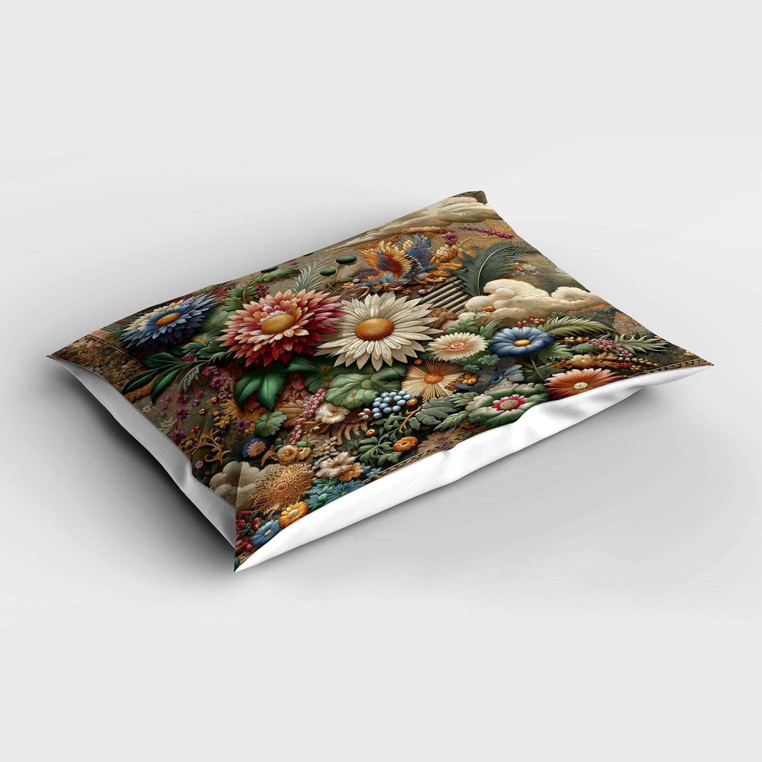 imageAmbesonne Eucalyptus Leaves Pillow Sham Leafy Branches Summer Flowers on Neutral Marble Print Back Decorative Standard Queen Size Printed Pillowcase 30 X 20 Fern Green Pastel YellowSepia Multicolor