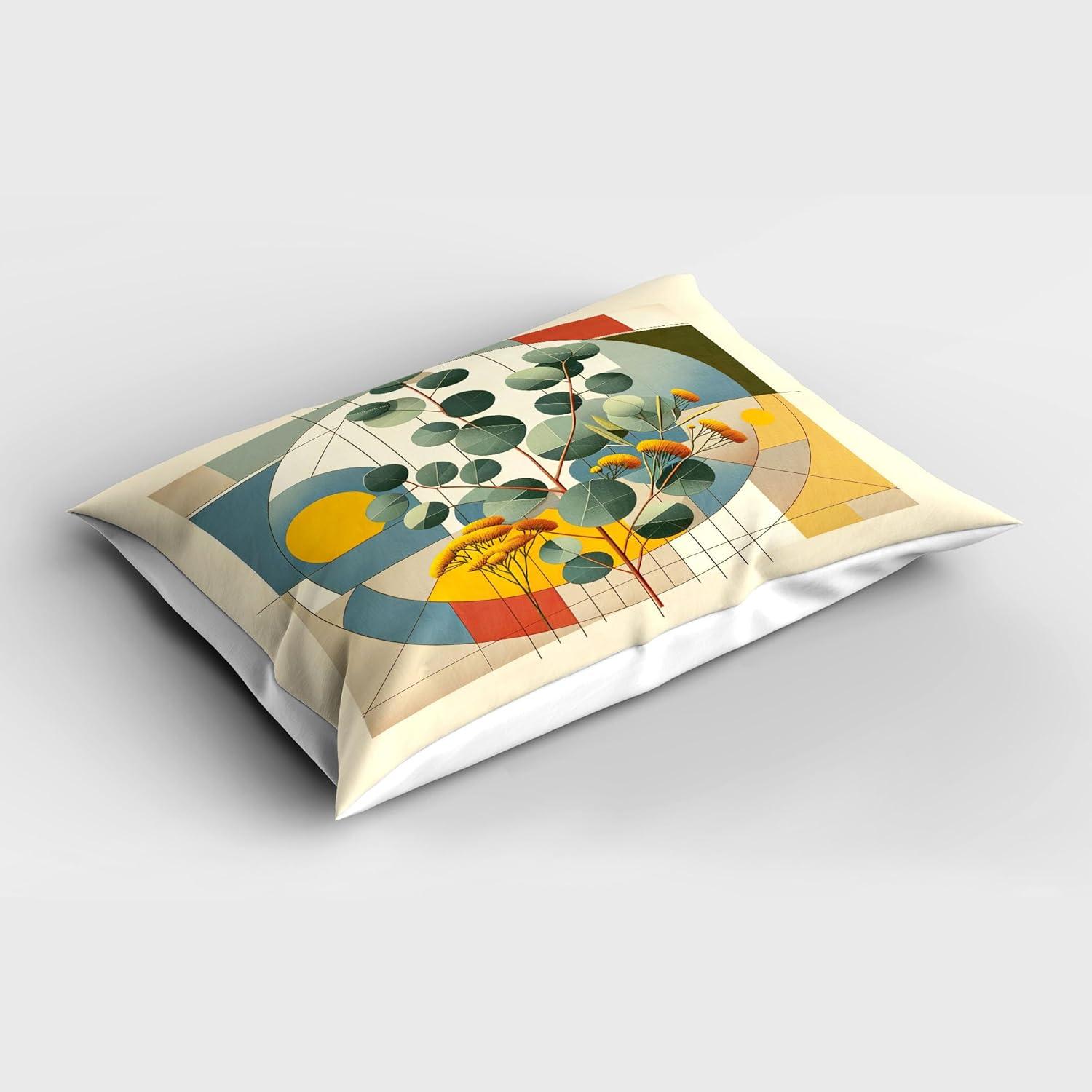 imageAmbesonne Eucalyptus Leaves Pillow Sham Leafy Branches Summer Flowers on Neutral Marble Print Back Decorative Standard Queen Size Printed Pillowcase 30 X 20 Fern Green Pastel YellowLaurel Green Multicolor