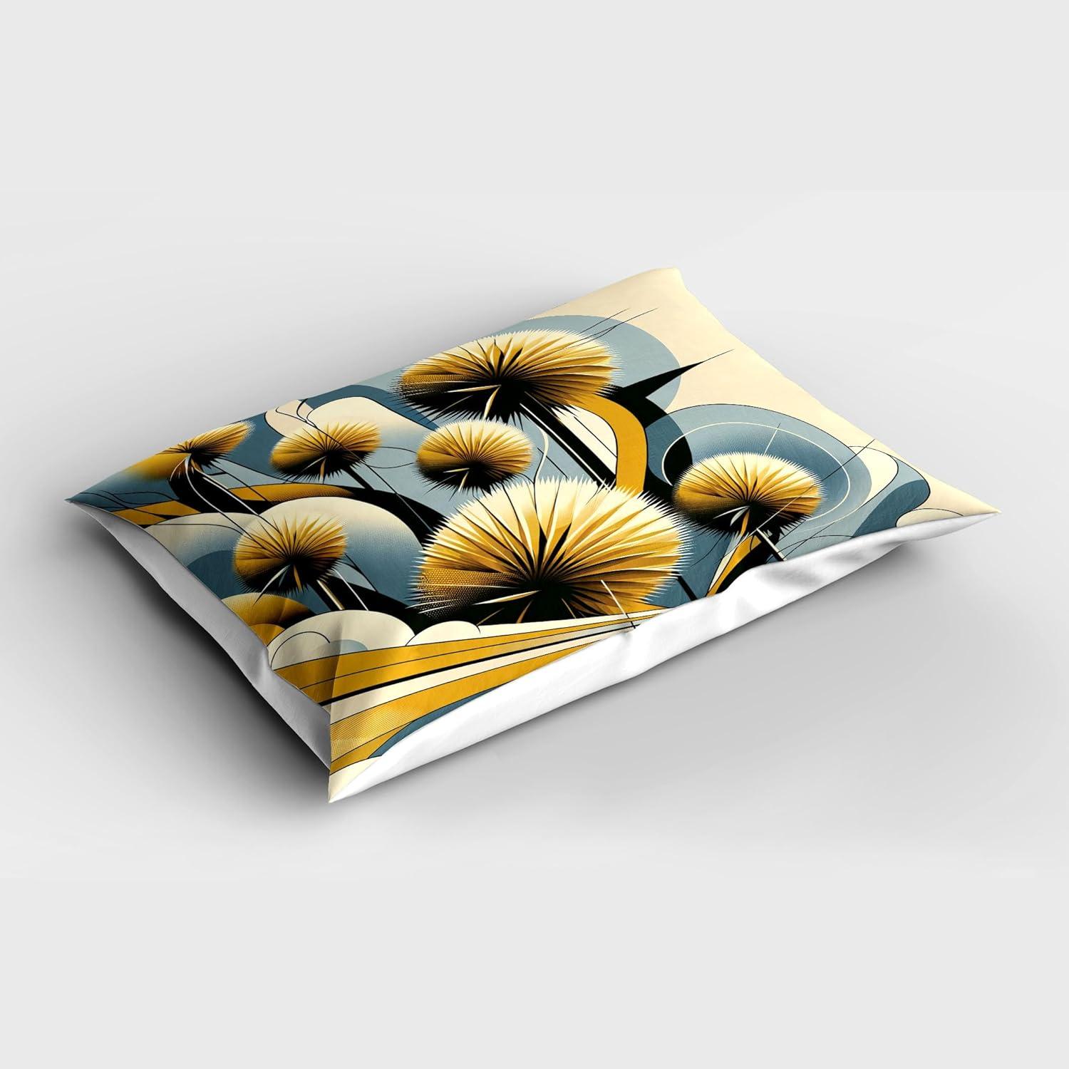 imageAmbesonne Eucalyptus Leaves Pillow Sham Leafy Branches Summer Flowers on Neutral Marble Print Back Decorative Standard Queen Size Printed Pillowcase 30 X 20 Fern Green Pastel YellowMustard Blue Grey Cream