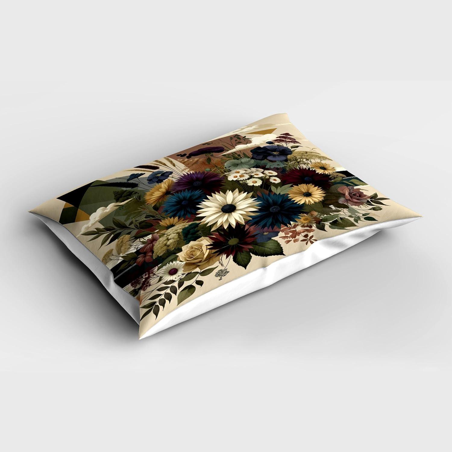 imageAmbesonne Eucalyptus Leaves Pillow Sham Leafy Branches Summer Flowers on Neutral Marble Print Back Decorative Standard Queen Size Printed Pillowcase 30 X 20 Fern Green Pastel YellowEggshell Maroon Green