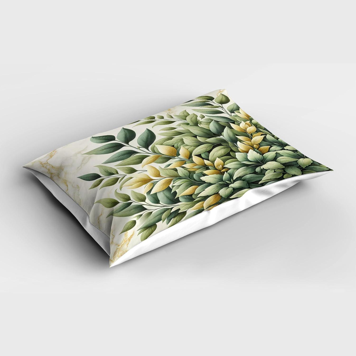imageAmbesonne Eucalyptus Leaves Pillow Sham Leafy Branches Summer Flowers on Neutral Marble Print Back Decorative Standard Queen Size Printed Pillowcase 30 X 20 Fern Green Pastel YellowLaurel Green Eggshell