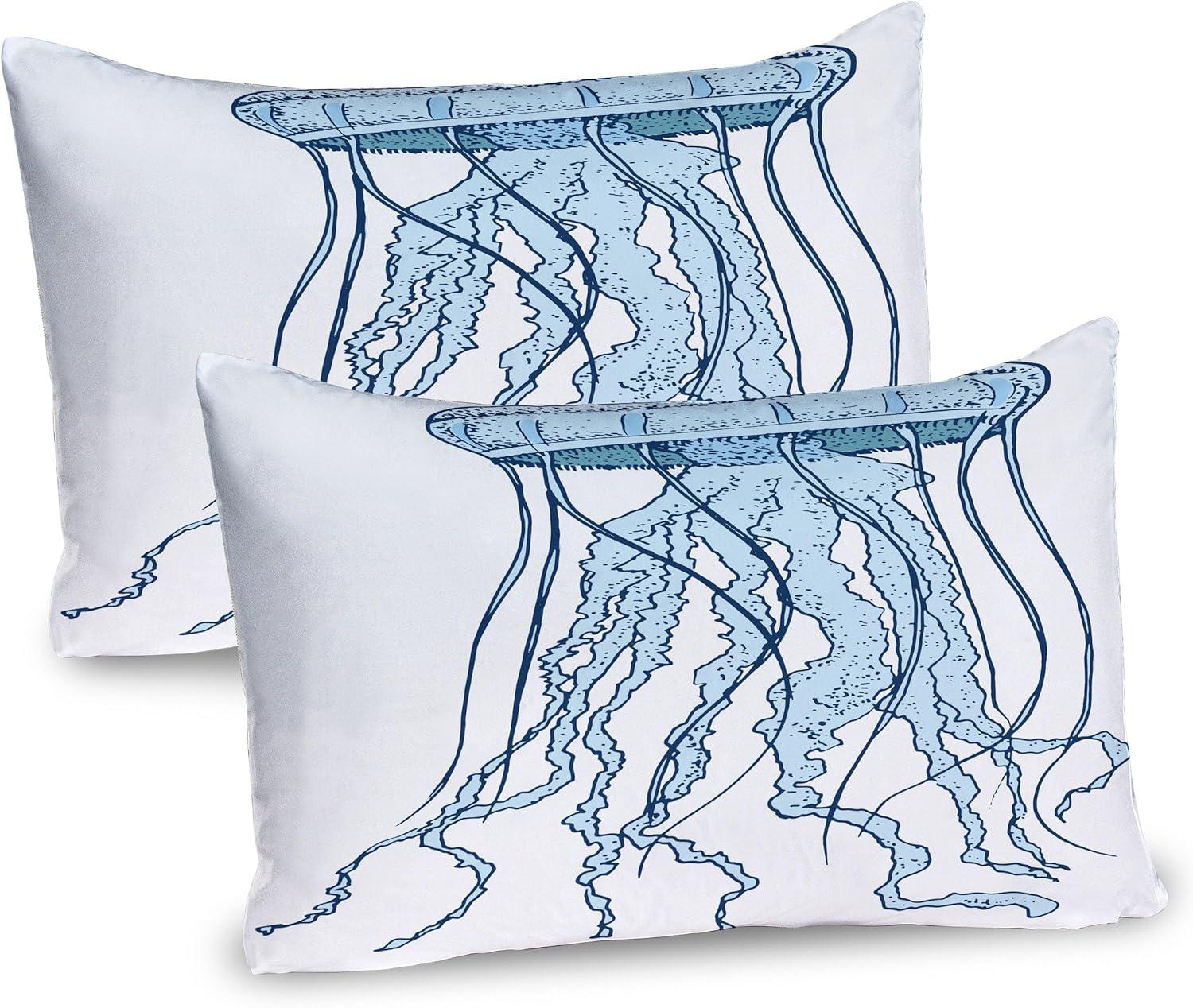 imageAmbesonne Fence Pillow Sham Set of 2 Cats in Love Watching Full Moon at Night Valentines Romantic Cartoon Quality Microfiber Bedding Item for All Seasons 26 x 20 Indigo Cobalt Blue WhitePale Blue Sea Blue