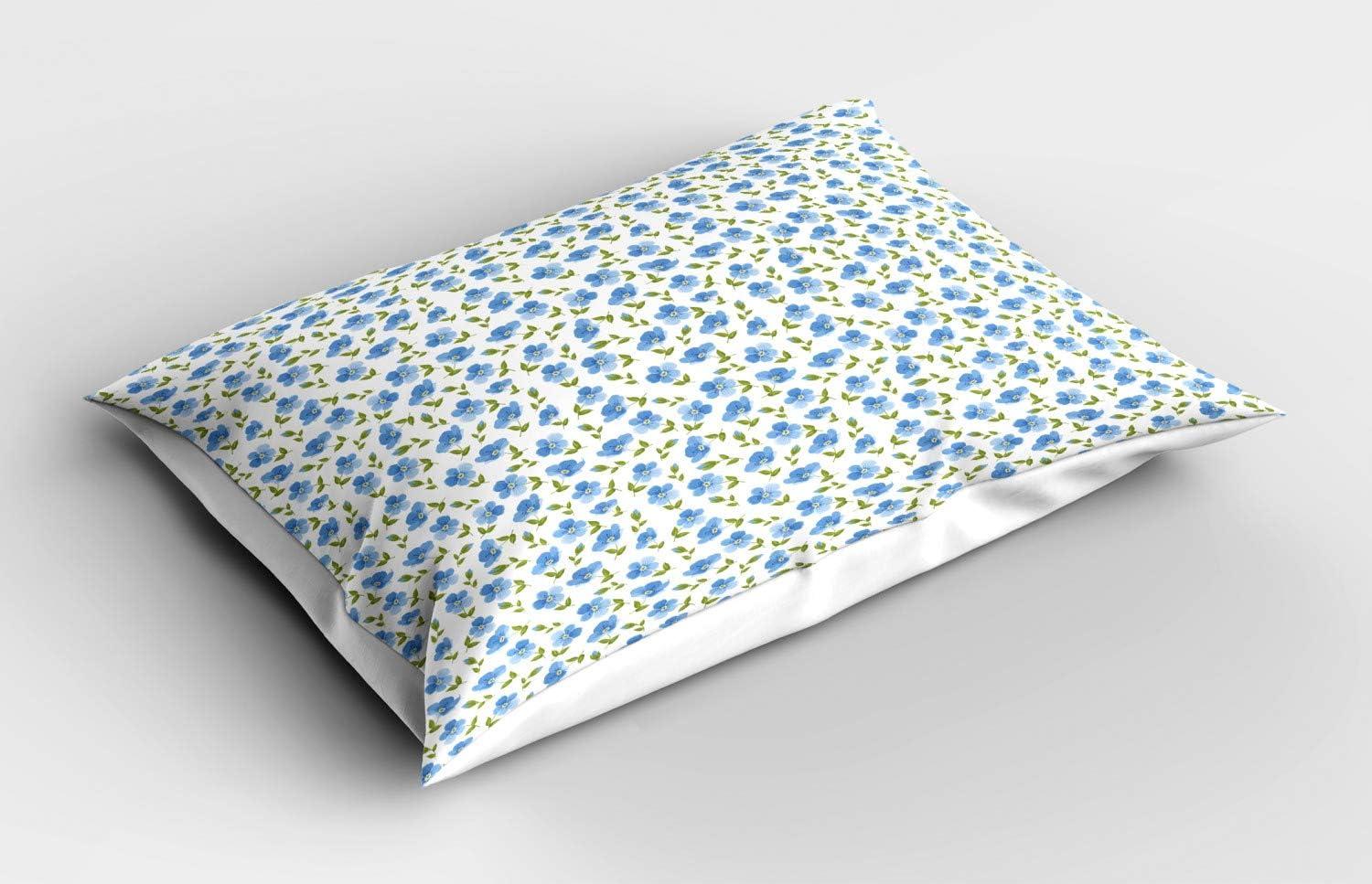 imageAmbesonne Flower Pillow Sham Set of 2 Floral Pattern Romantic Spring Valentines Day Wedding Anniversary Theme Art Quality Microfiber Bedding Item for All Seasons 36 x 20 Violet WhitePale Blue White Green