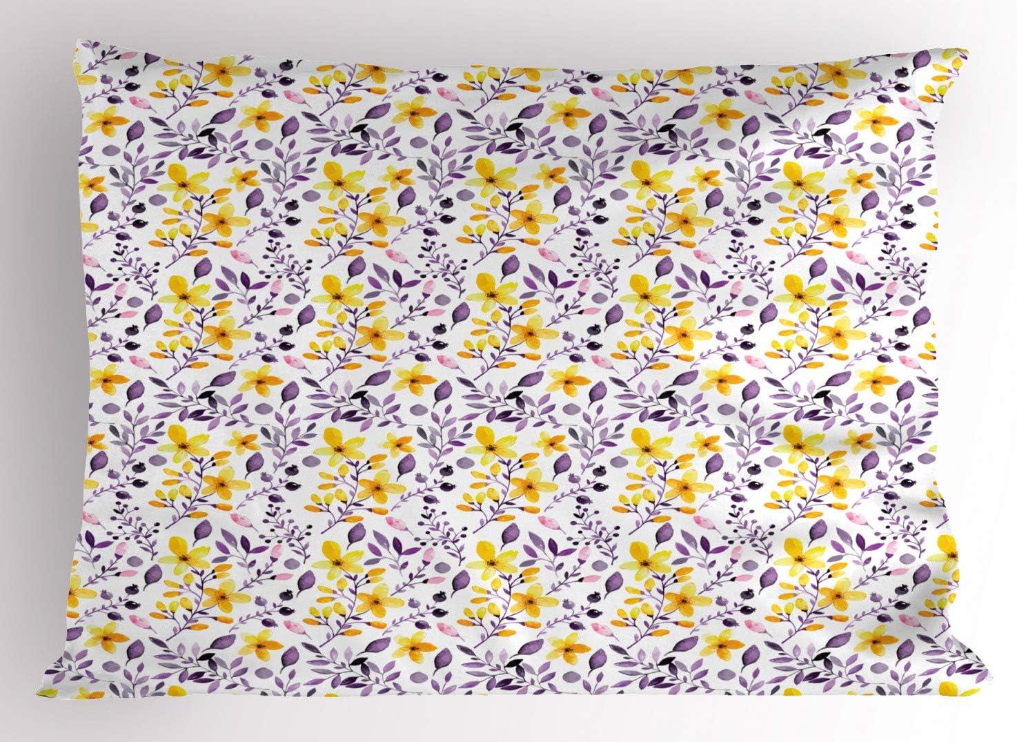 imageAmbesonne Flower Pillow Sham Set of 2 Floral Pattern Romantic Spring Valentines Day Wedding Anniversary Theme Art Quality Microfiber Bedding Item for All Seasons 36 x 20 Violet WhiteYellow Purple White