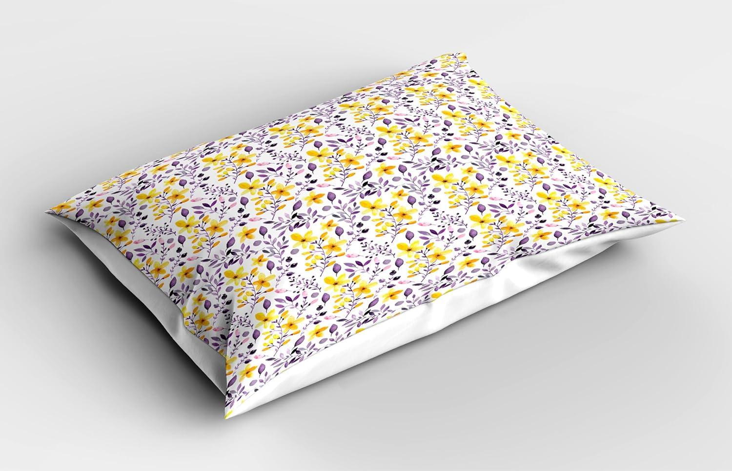 imageAmbesonne Flower Pillow Sham Set of 2 Floral Pattern Romantic Spring Valentines Day Wedding Anniversary Theme Art Quality Microfiber Bedding Item for All Seasons 36 x 20 Violet WhiteYellow Purple White