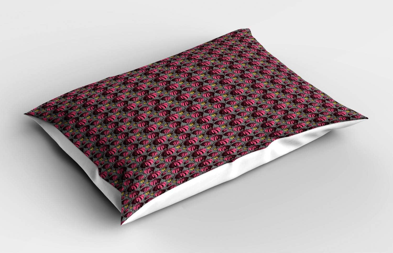 imageAmbesonne Flower Pillow Sham Set of 2 Floral Pattern Romantic Spring Valentines Day Wedding Anniversary Theme Art Quality Microfiber Bedding Item for All Seasons 36 x 20 Violet WhitePink Mustard and Grey