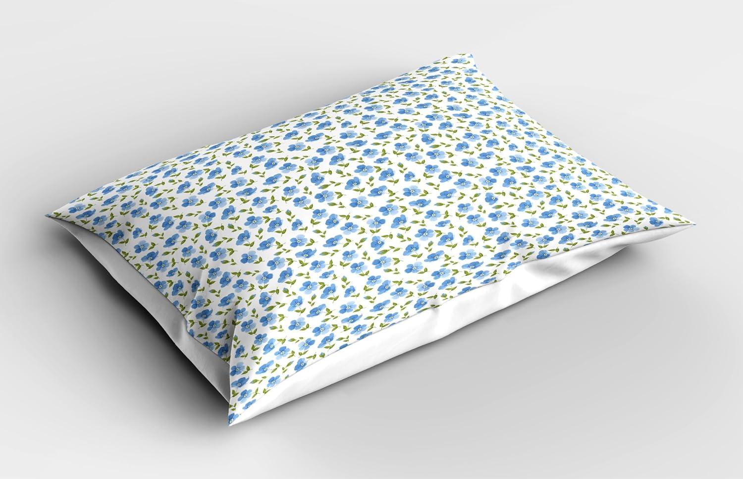 imageAmbesonne Flower Pillow Sham Set of 2 Floral Pattern Romantic Spring Valentines Day Wedding Anniversary Theme Art Quality Microfiber Bedding Item for All Seasons 36 x 20 Violet WhitePale Blue White Green