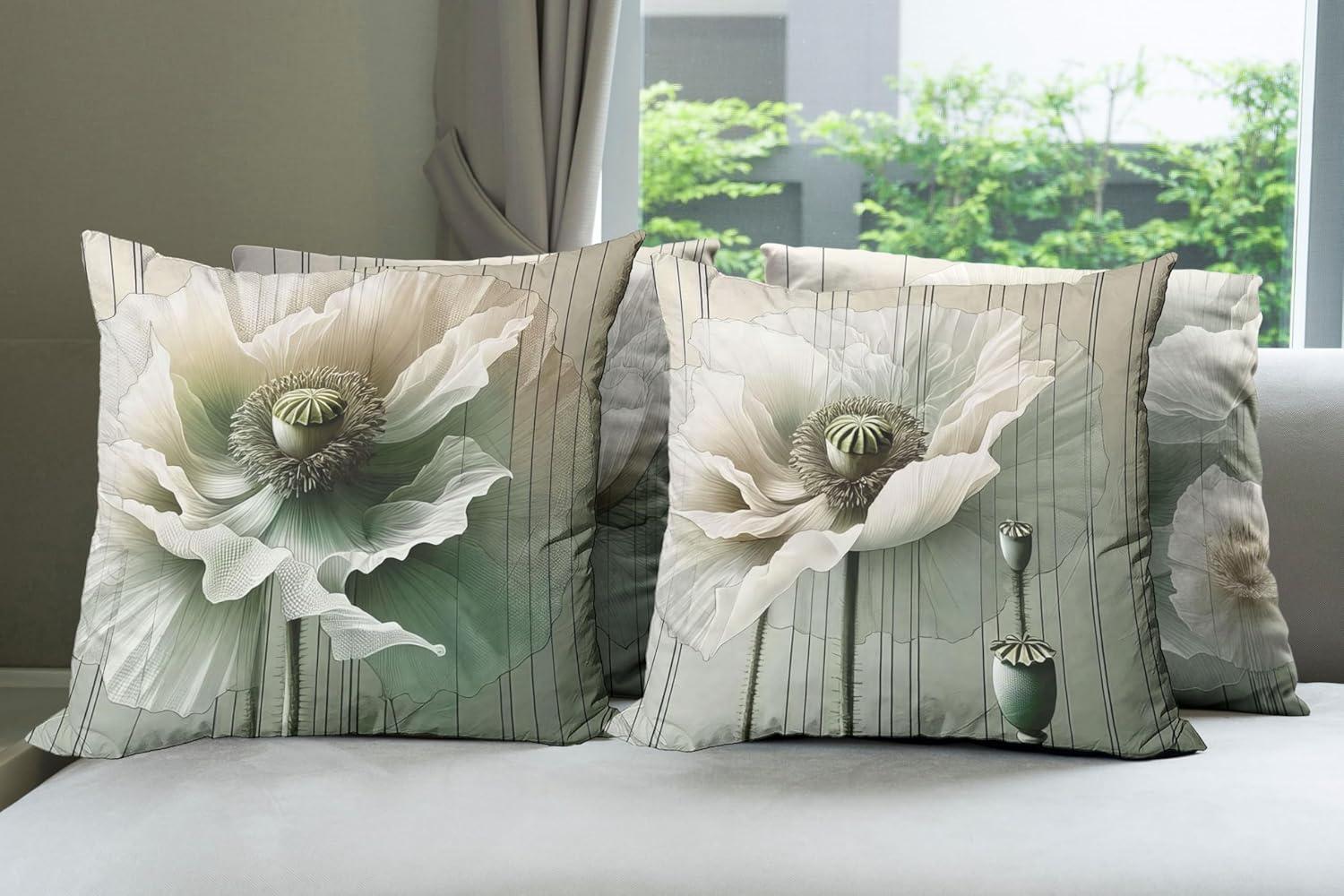 imageAmbesonne Flower Throw Pillow Cushion Cover Retro Romantic Rose Petal with Rain Water Drops Valentines Love Picture Decorative Square Accent Pillow Case 18 X 18 White and BlackEggshell and Reseda Green