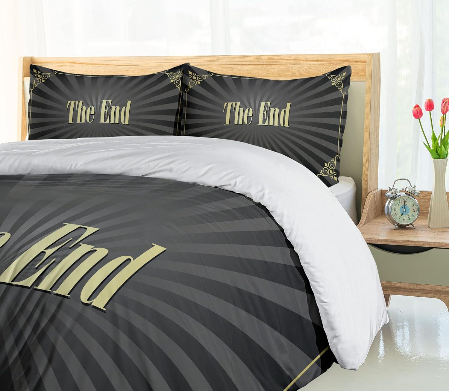 imageAmbesonne Love Duvet Cover Set Valentines Day Words and Hearts on Grunge Stripes Backdrop Decorative 3 Piece Bedding Set with 2 Pillow Shams Queen Size Charcoal Grey Pale PinkCharcoal Grey Black