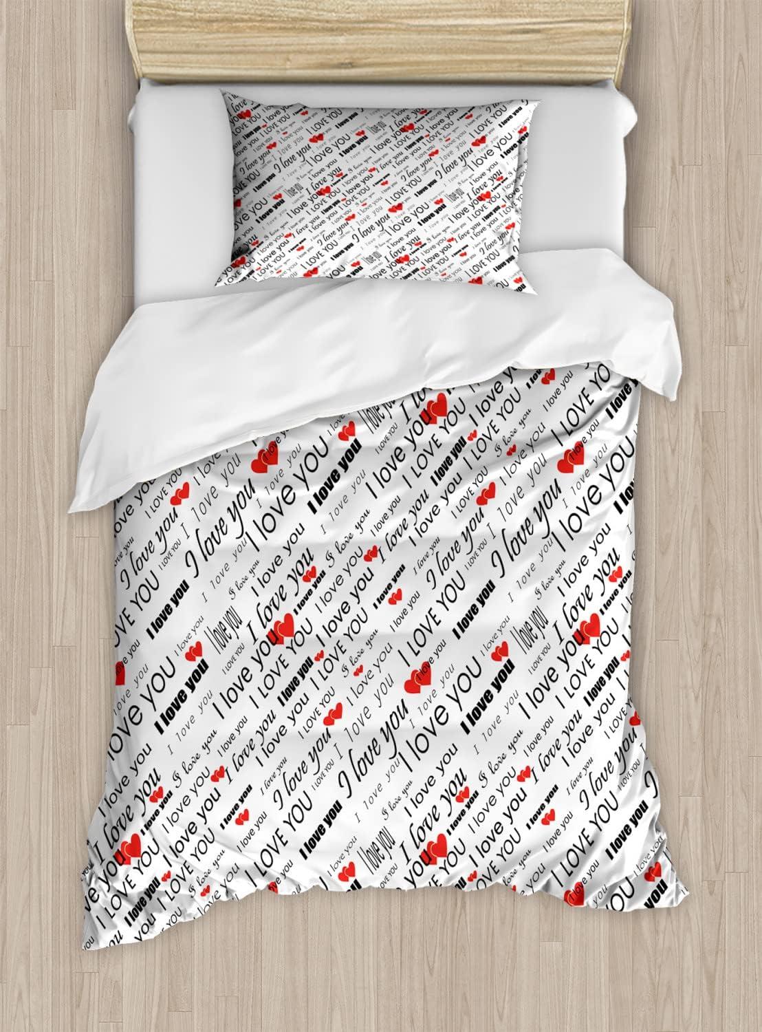 imageAmbesonne Love Duvet Cover Sets Hand Written I Love You Phrases Heart Valentines Day Inspiration Bedding Set with 2 Duvet Covers amp 4 Pillowcases 2 Pack Queen Size Vermilion Black WhiteRed White Black