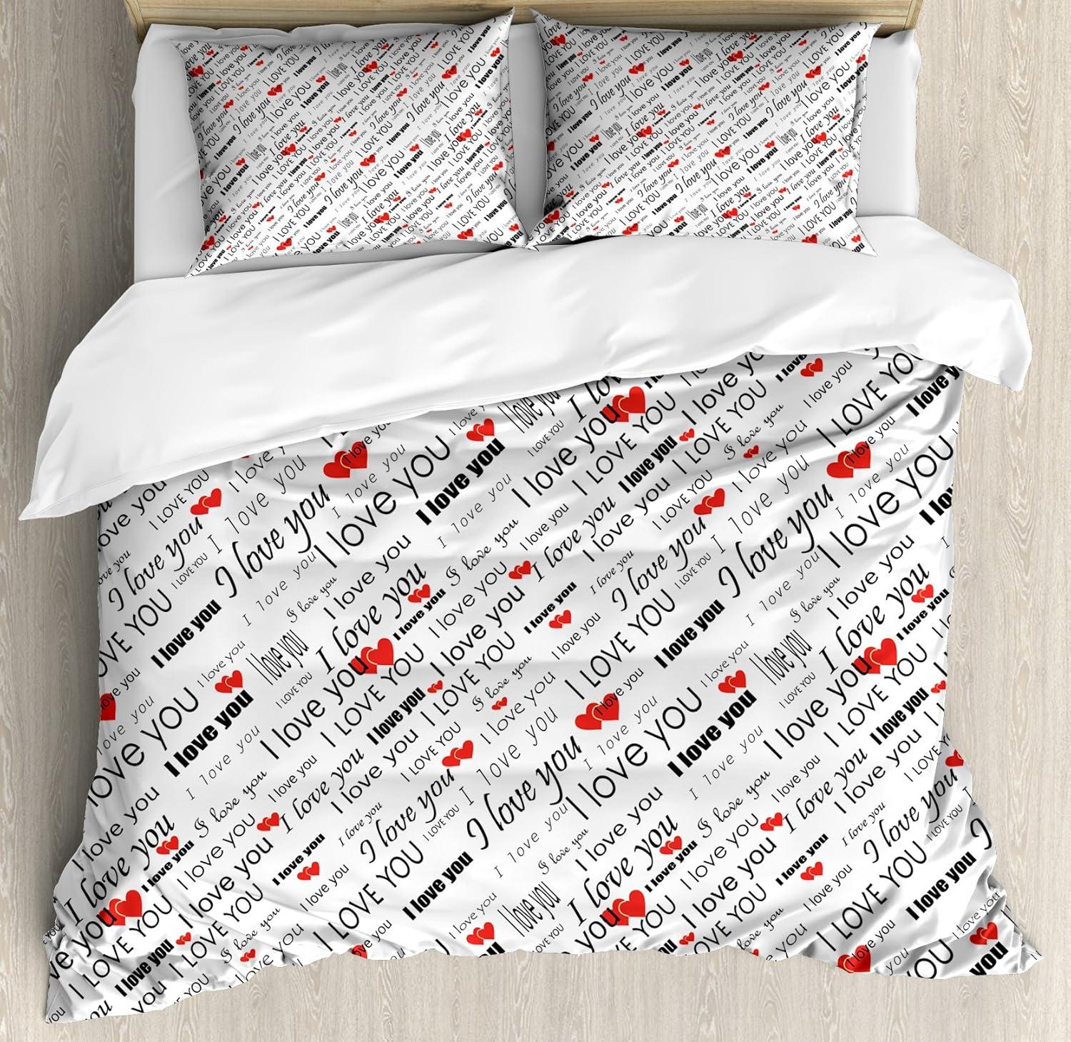 imageAmbesonne Love Duvet Cover Sets Hand Written I Love You Phrases Heart Valentines Day Inspiration Bedding Set with 2 Duvet Covers amp 4 Pillowcases 2 Pack Queen Size Vermilion Black WhiteRed White Black