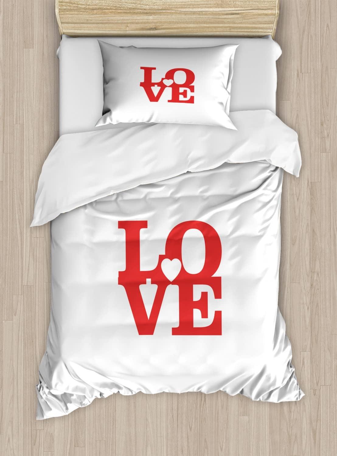 imageAmbesonne Love Duvet Cover Sets Valentines Day Design Romance Themed Vintage Wedding Inspirations Typographic Retro Bedding Set with 2 Duvet Covers amp 4 Pillowcases 2 Pack Queen Size Red WhiteRed White