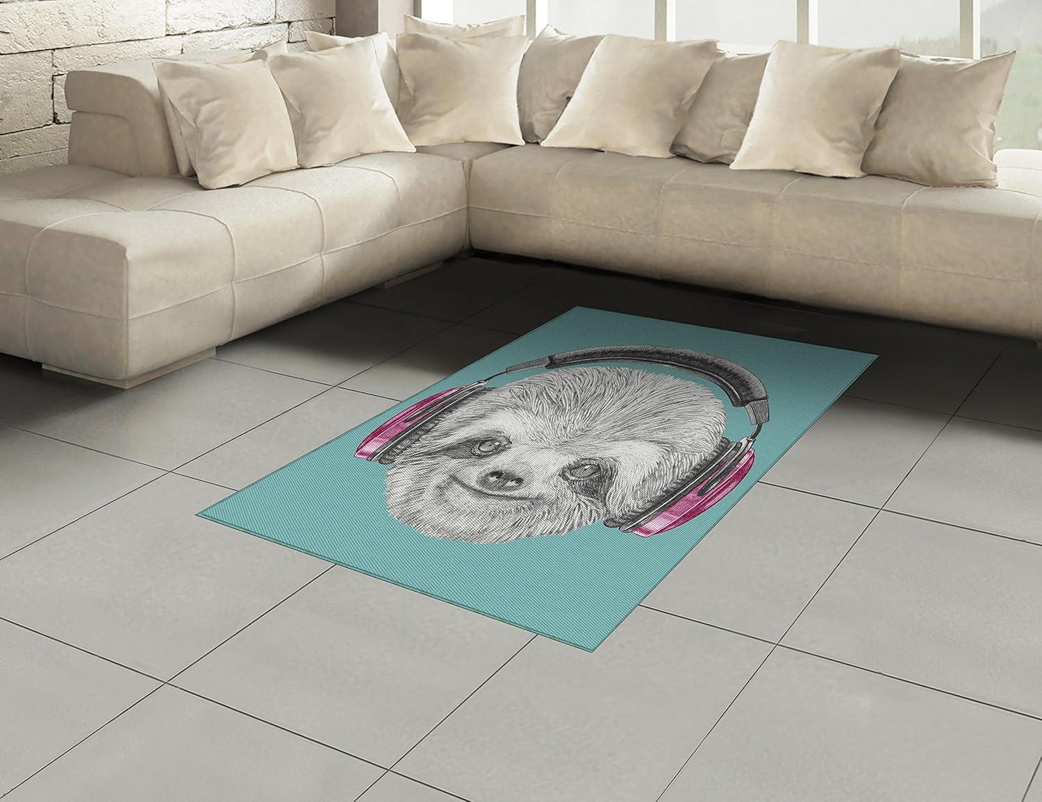 imageAmbesonne Modern Area Rug New York City Skyline at Night with Skyscrapers Manhattan USA American Panorama Flat Woven Accent Rug for Living Room Bedroom Dining Room 4 X 57 Violet PurpleTeal Grey
