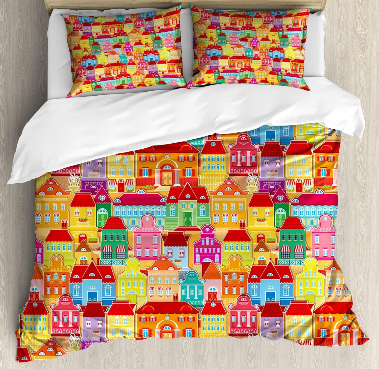 imageAmbesonne Modern Duvet Cover Sets Love Theme Romantic Repetitive Pattern of Hearts in Monochrome Style Valentines Day Bedding Set with 2 Duvet Covers amp 4 Pillowcases 2 Pack Queen Size Pink WhiteRed Multicolor