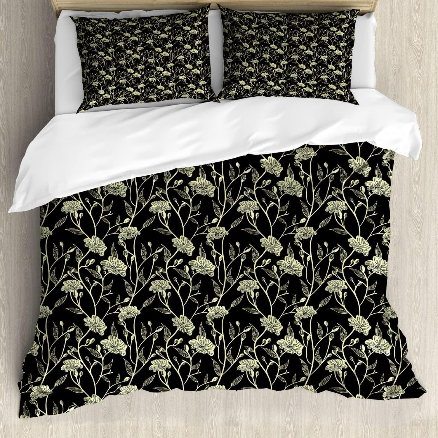 imageAmbesonne Neutral Color Duvet Cover Set Monochrome Style Print of Geometric Illustration Irregular Shapes Decorative 3 Piece Bedding Set with 2 Pillow Shams Queen Size Pale Grey and PearlCream and Black