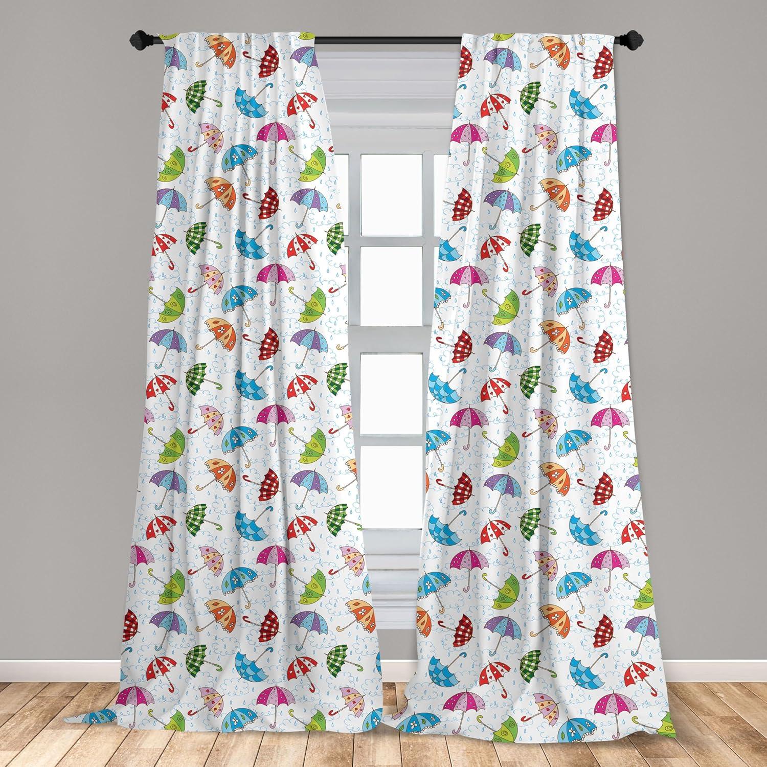 imageAmbesonne Rain Curtains Colorful Doodle Umbrellas Ornamented with Floral Motifs Pattern on Silhouette Clouds Window Treatments 2 Panel Set for Living Room Bedroom Pair of 28 x 95 MulticolorMulti Color