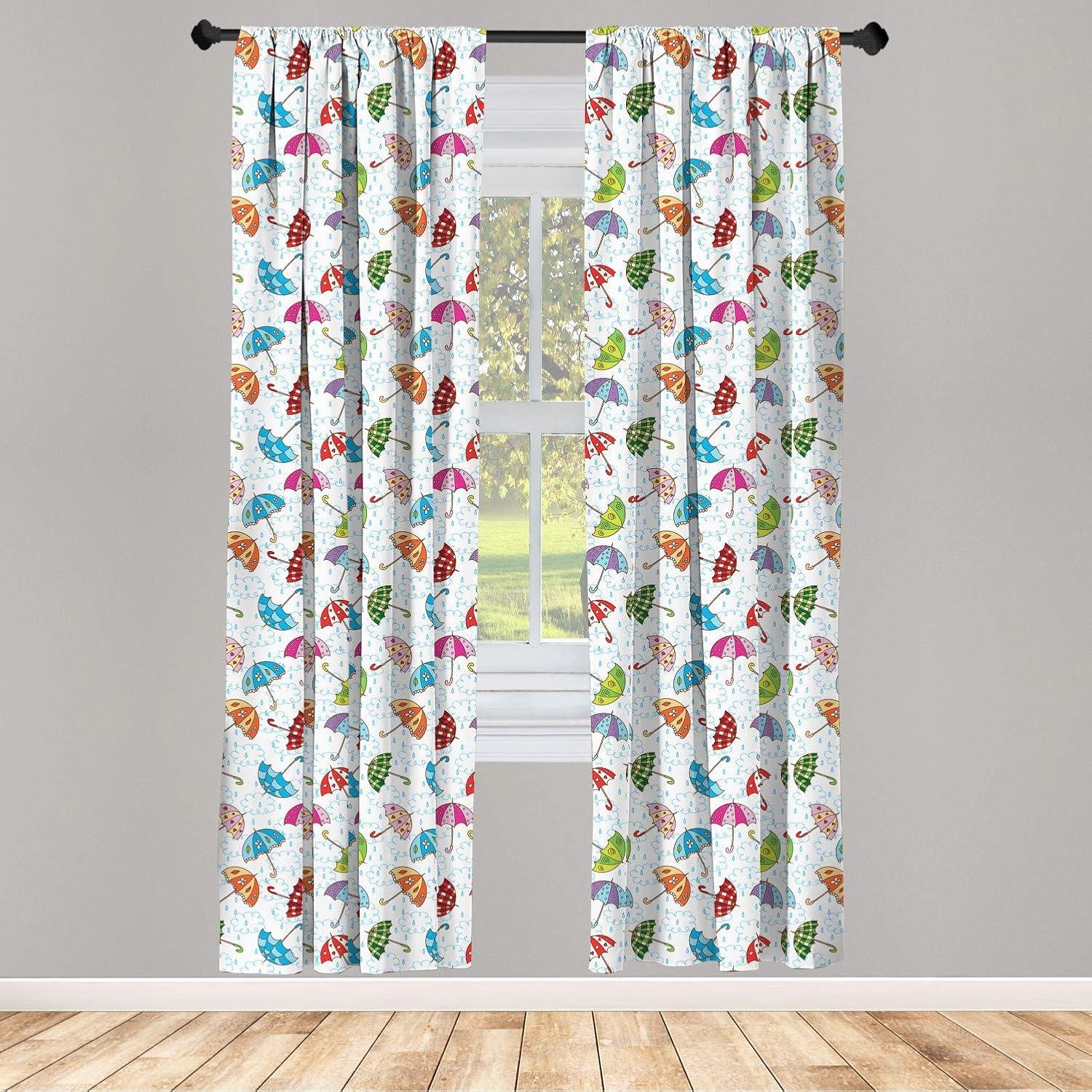 imageAmbesonne Rain Curtains Colorful Doodle Umbrellas Ornamented with Floral Motifs Pattern on Silhouette Clouds Window Treatments 2 Panel Set for Living Room Bedroom Pair of 28 x 95 MulticolorMulti Color