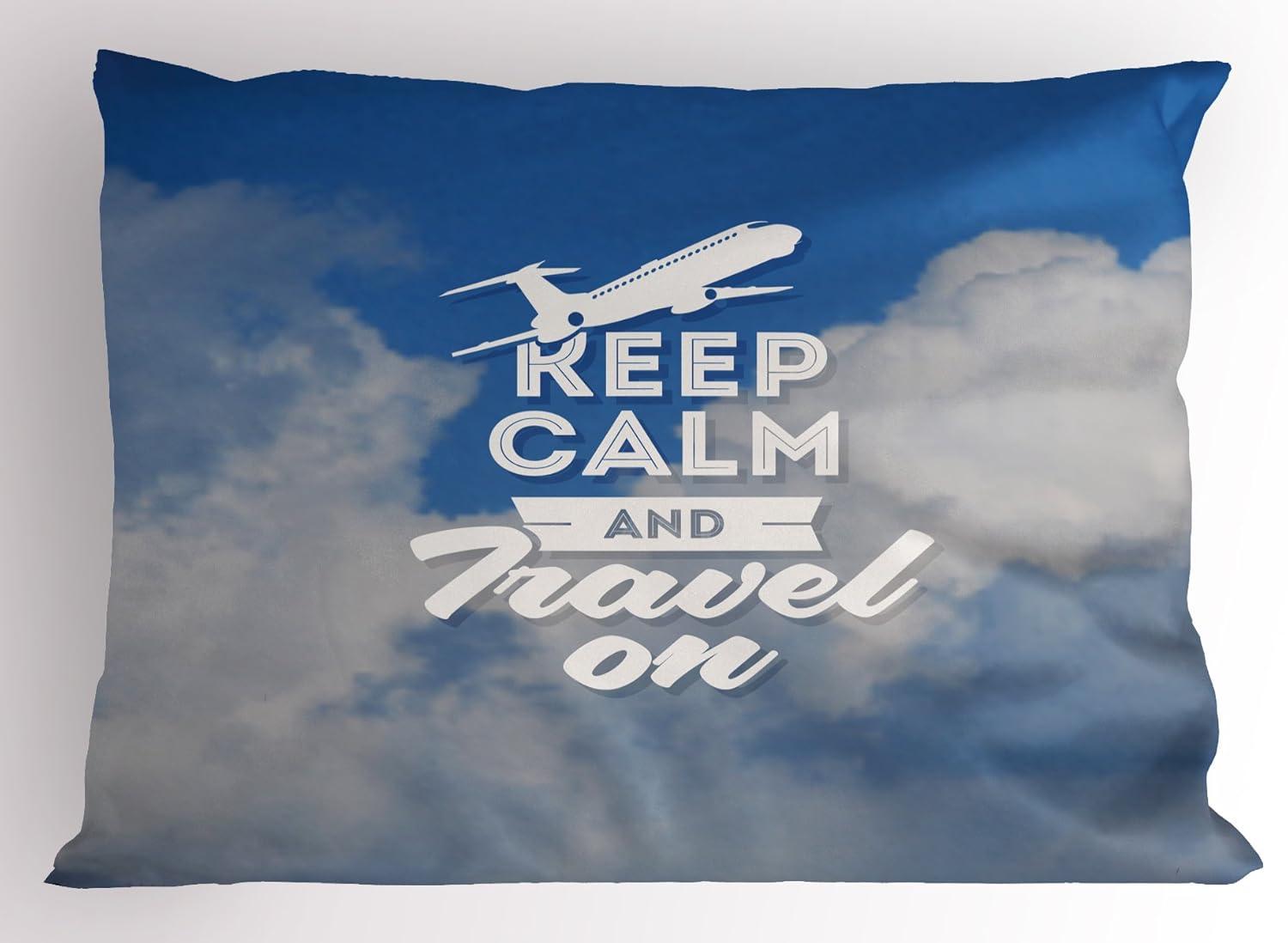 imageAmbesonne Valentines Day Pillow Sham Set of 2 Pop Culture Keep Calm Words with Heart Shaped Eye Love Theme Quality Microfiber Bedding Item for All Seasons 36 x 20 Charcoal Grey Pale PinkCobalt Blue and White
