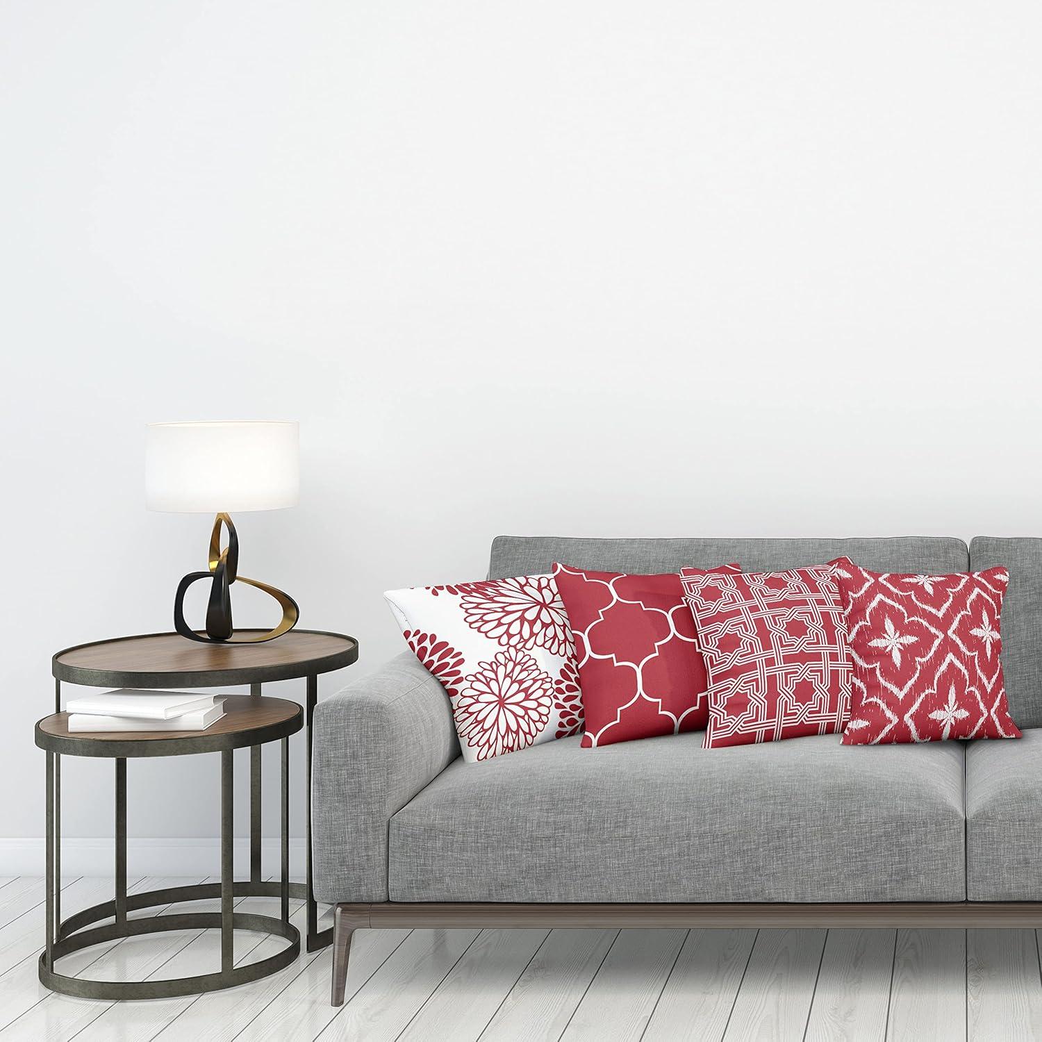 imageAmbesonne Vintage Throw Pillow Cushion Case Pack of 4 Monochrome Design Grid Trellis Quatrefoil Mesh and Dahlia Flowers Modern Print Modern Accent DoubleSided Digital Printing 16 Ruby and White
