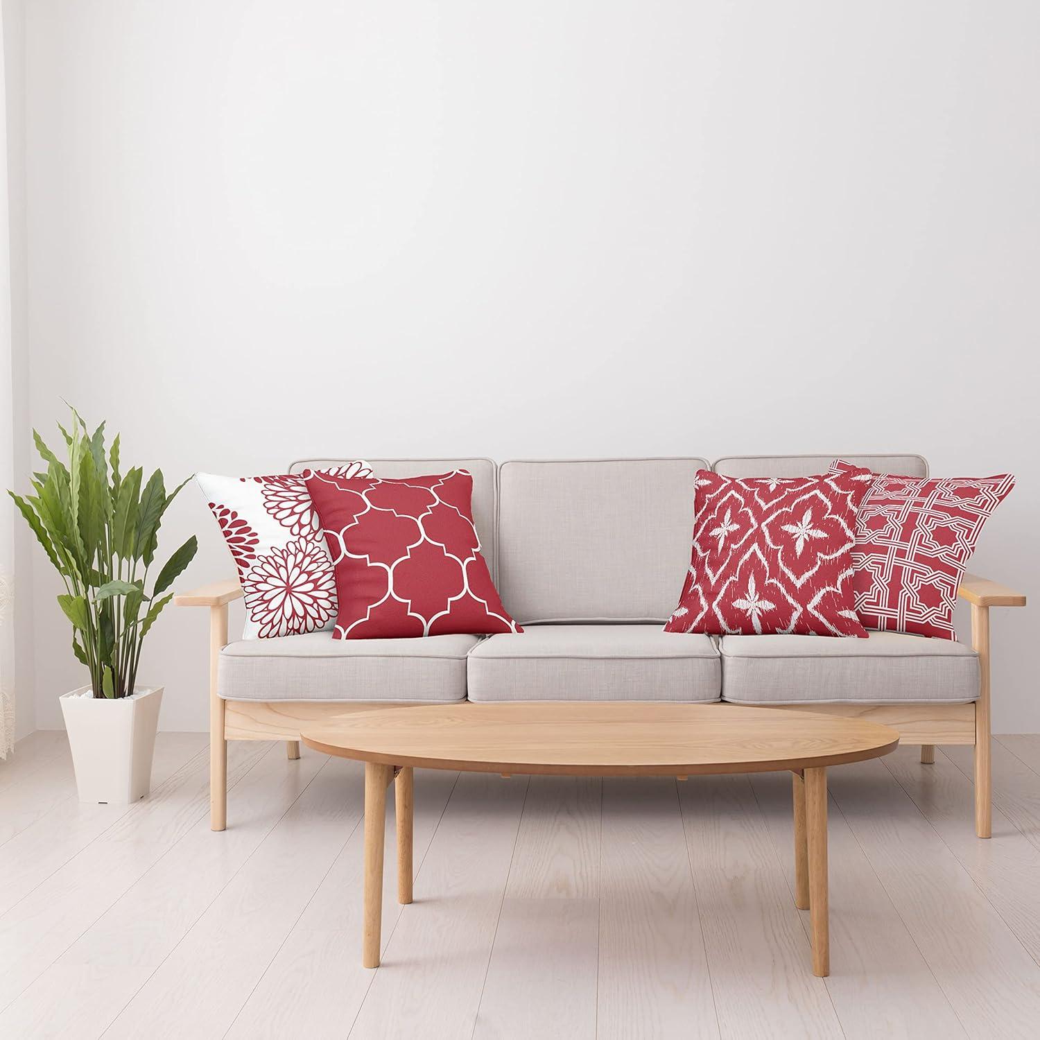 imageAmbesonne Vintage Throw Pillow Cushion Case Pack of 4 Monochrome Design Grid Trellis Quatrefoil Mesh and Dahlia Flowers Modern Print Modern Accent DoubleSided Digital Printing 16 Ruby and White