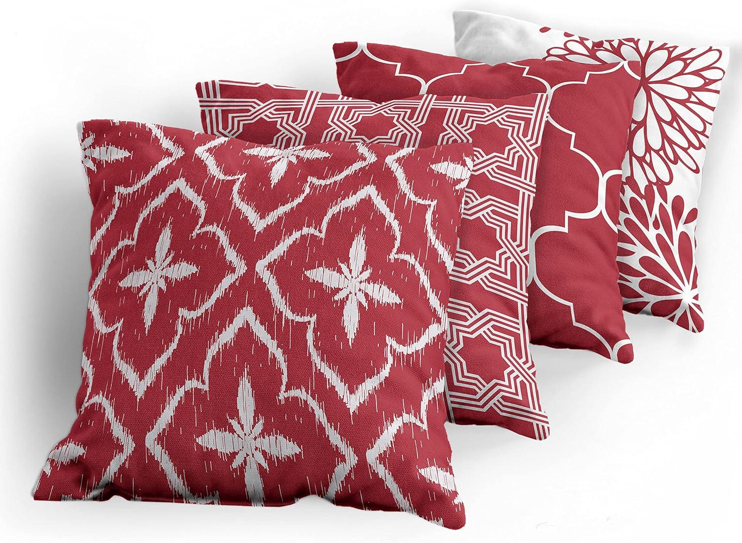 imageAmbesonne Vintage Throw Pillow Cushion Case Pack of 4 Monochrome Design Grid Trellis Quatrefoil Mesh and Dahlia Flowers Modern Print Modern Accent DoubleSided Digital Printing 16 Ruby and White