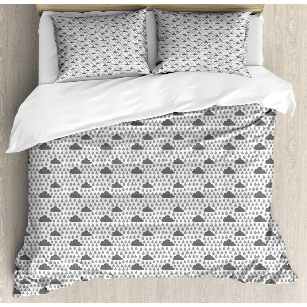 imageAmbesonne Damask Grey Duvet Cover Set Simple Pattern with Curls and Dots in Neutral Design Print Decorative 3 Piece Bedding Set with 2 Pillow Shams Queen Size Pale Grey and WhiteGrey Multicolor